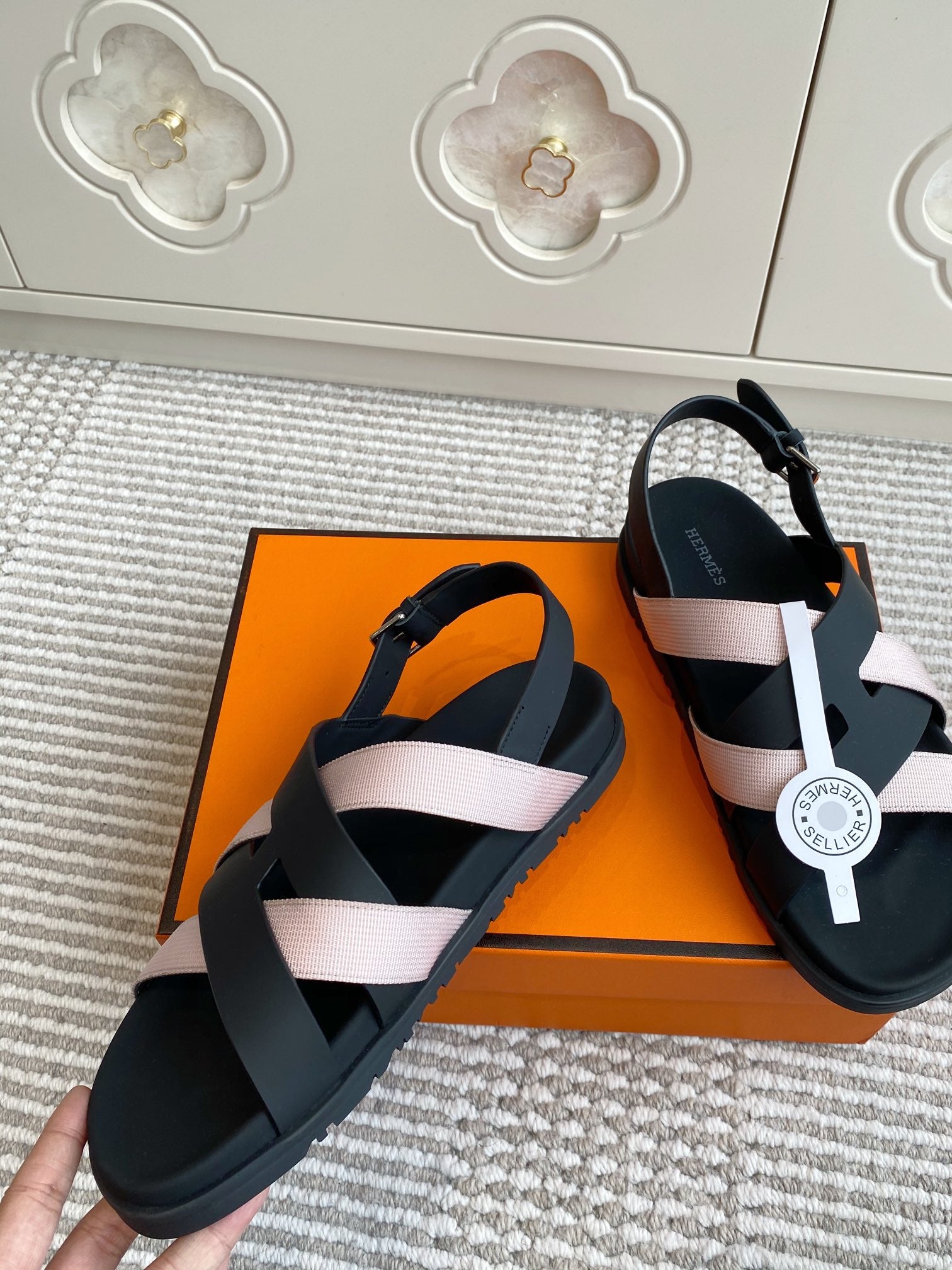 HM Heracles Sandals Black Pink Calfskin 291449