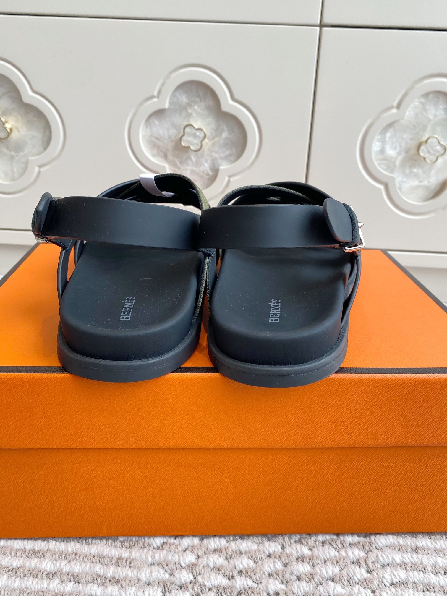 HM Heracles Sandals Black Army Green Calfskin 291450