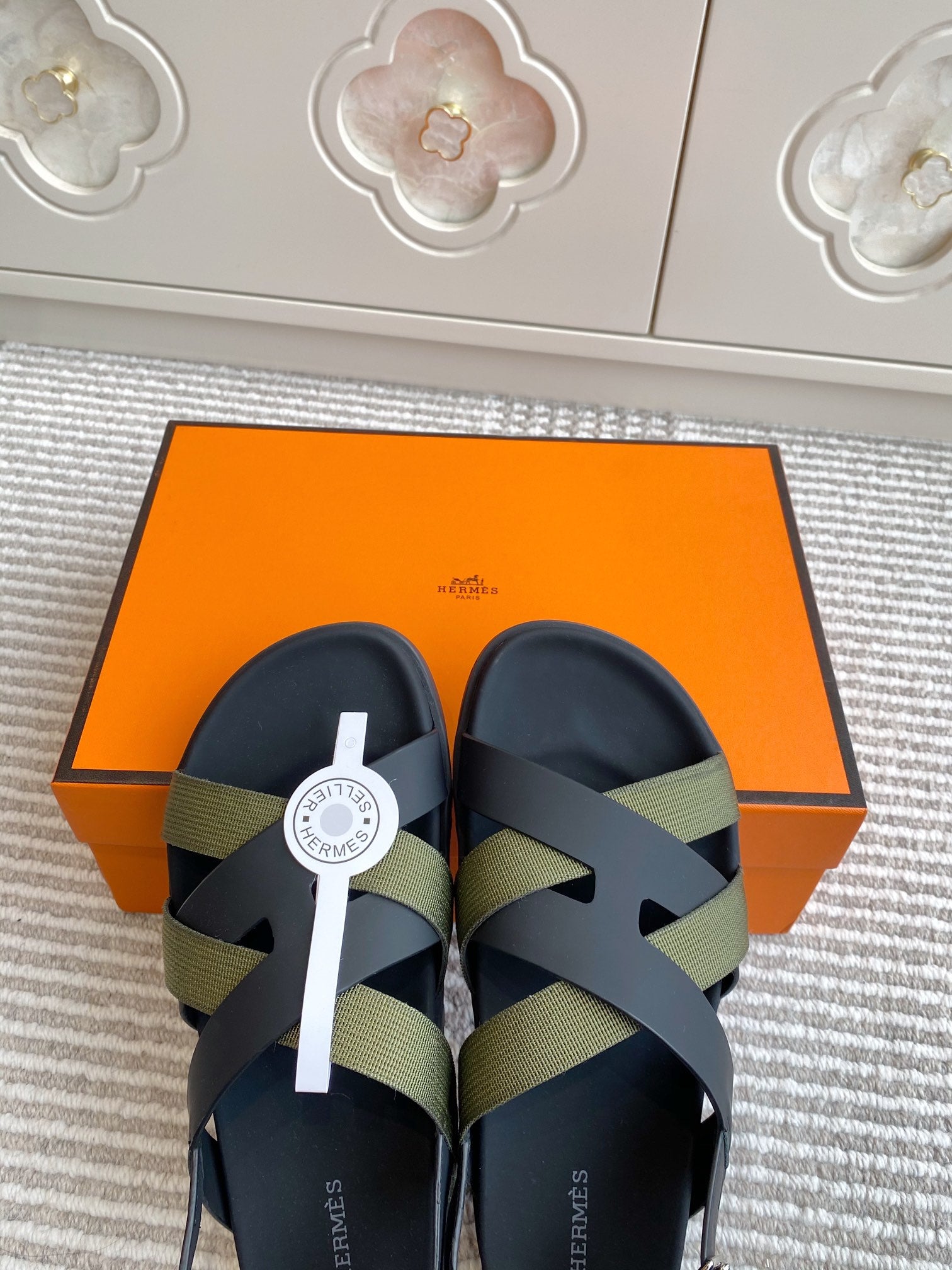 HM Heracles Sandals Black Army Green Calfskin 291450