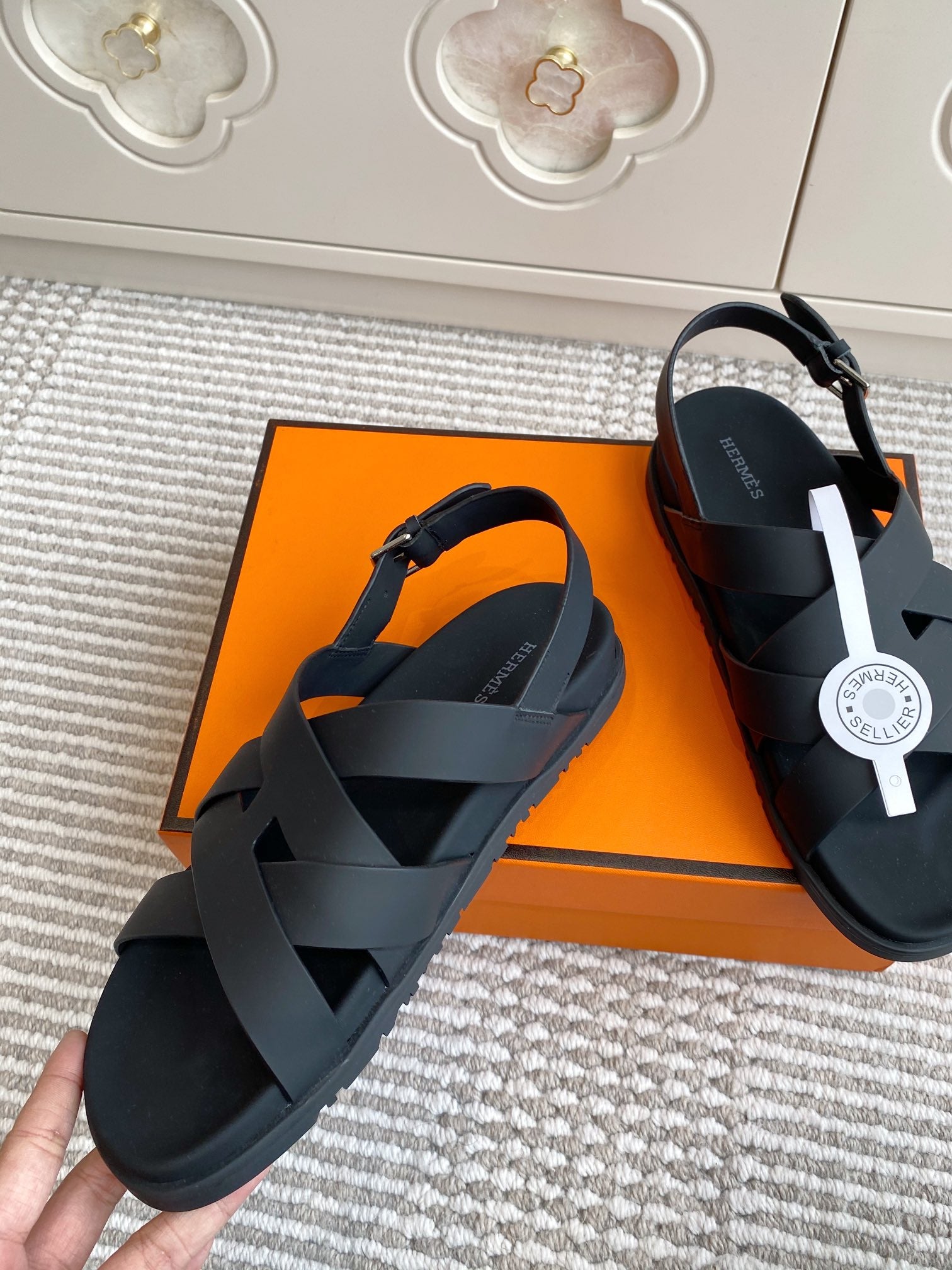 HM Heracles Sandals Black Calfskin 291453