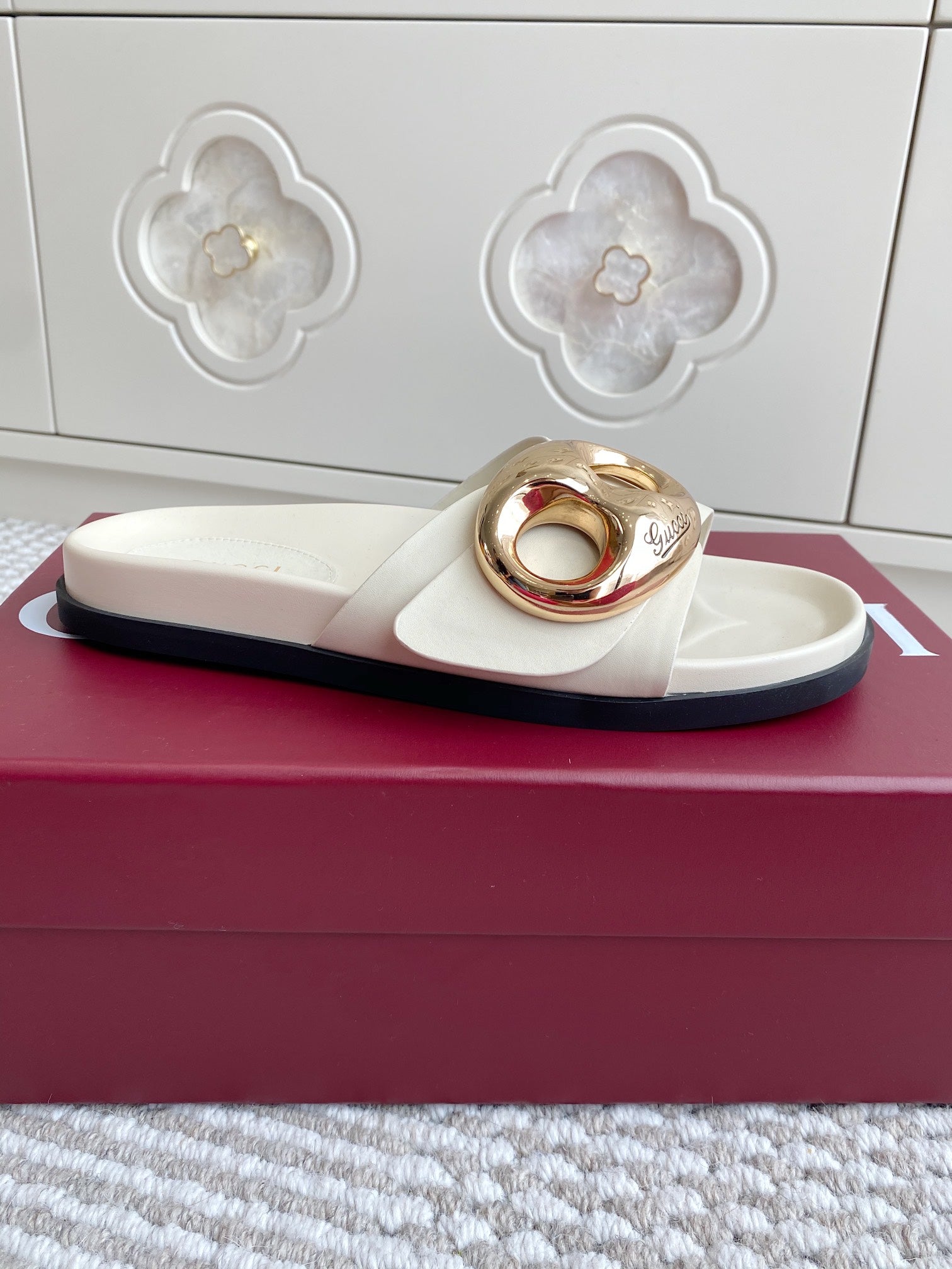 GC Marina Chain Slide Sandal White Cowhide 291038