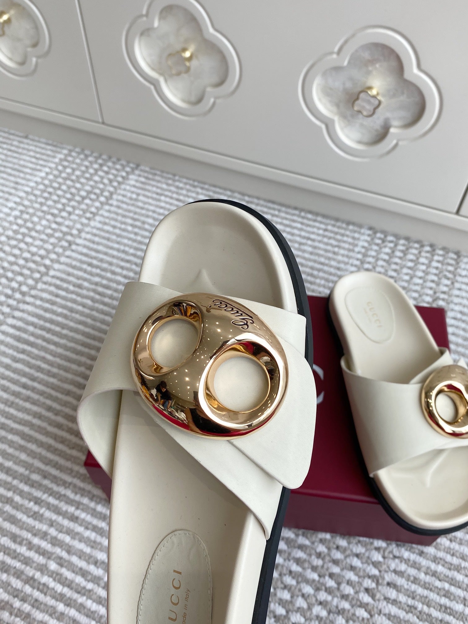 GC Marina Chain Slide Sandal White Cowhide 291038