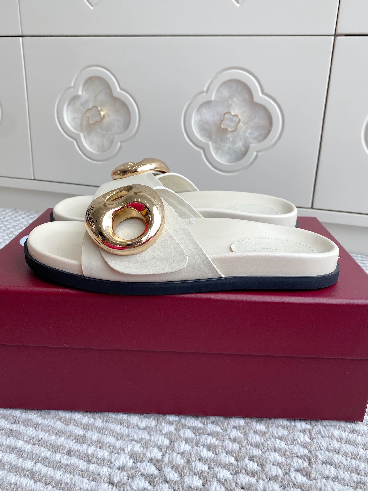 GC Marina Chain Slide Sandal White Cowhide 291038