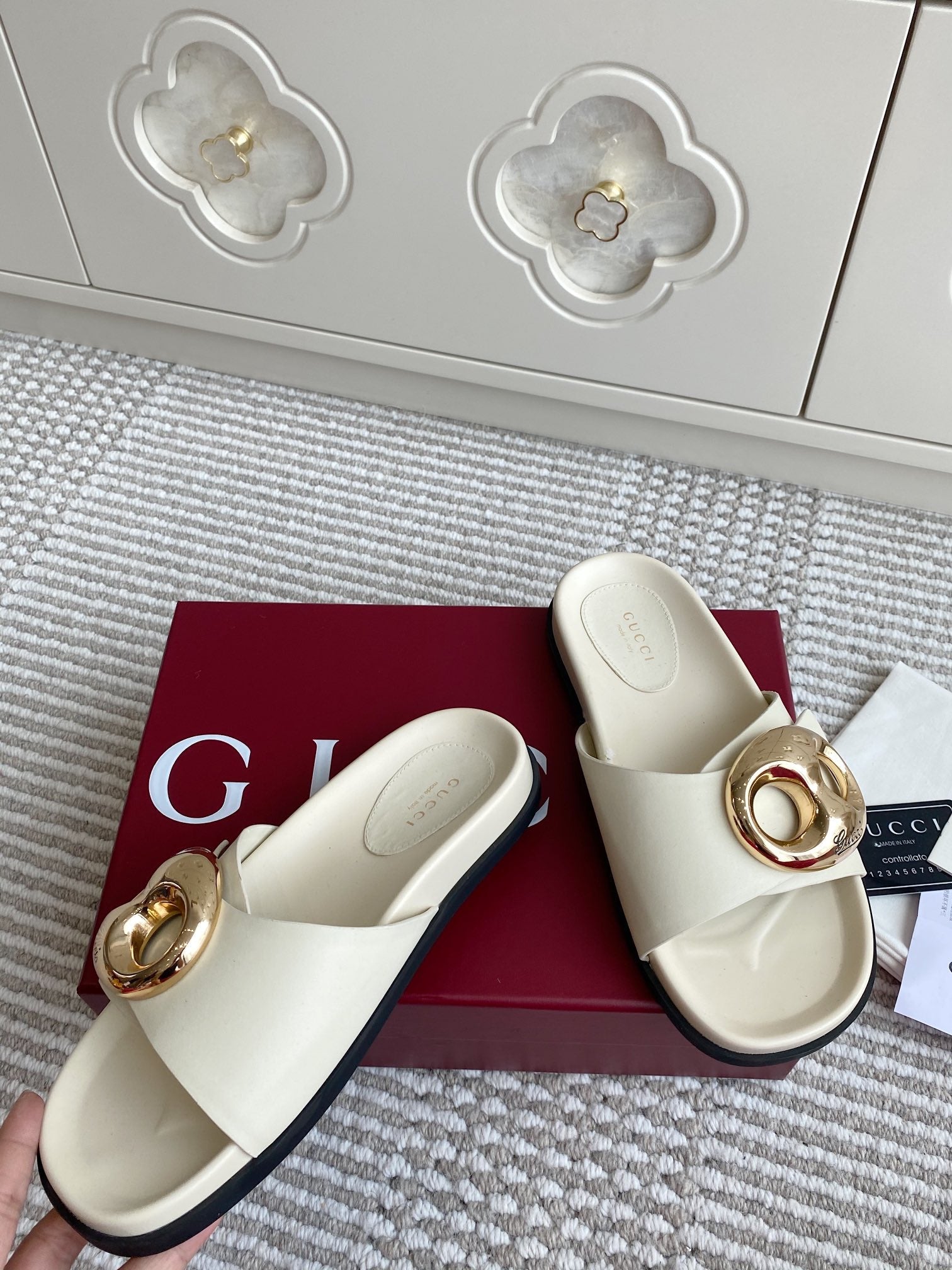 GC Marina Chain Slide Sandal White Cowhide 291038