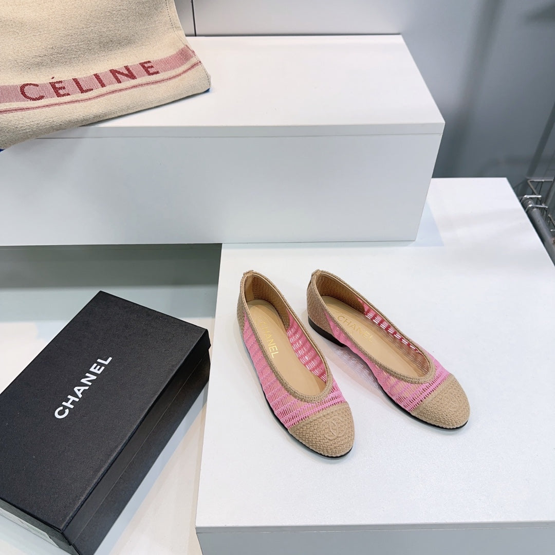 CC 25 Ballet Flat Pink Beige Raffia