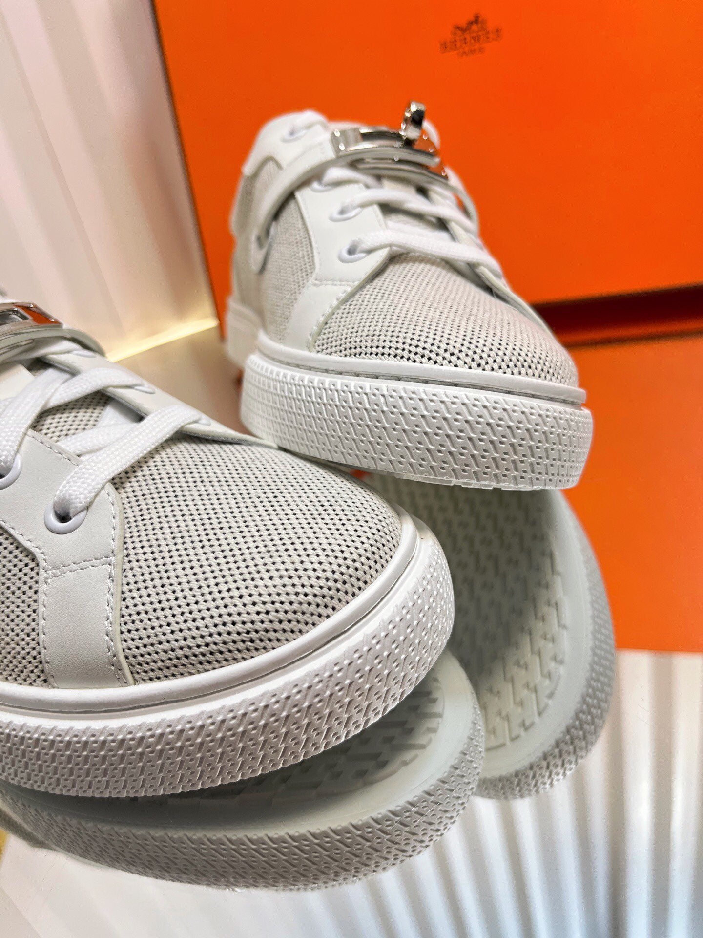 HM Kelly Sneaker White Cowhide Fabric 317055