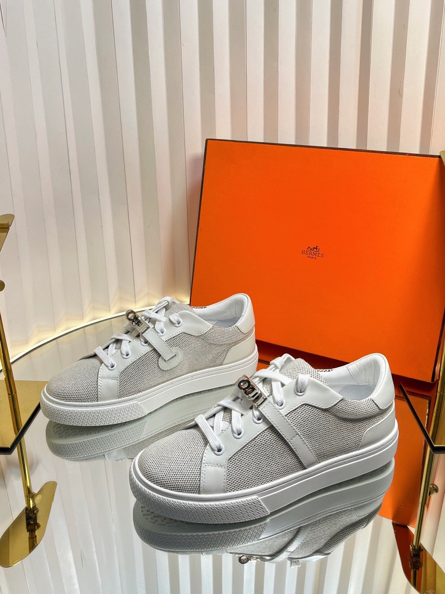 HM Kelly Sneaker White Cowhide Fabric 317055