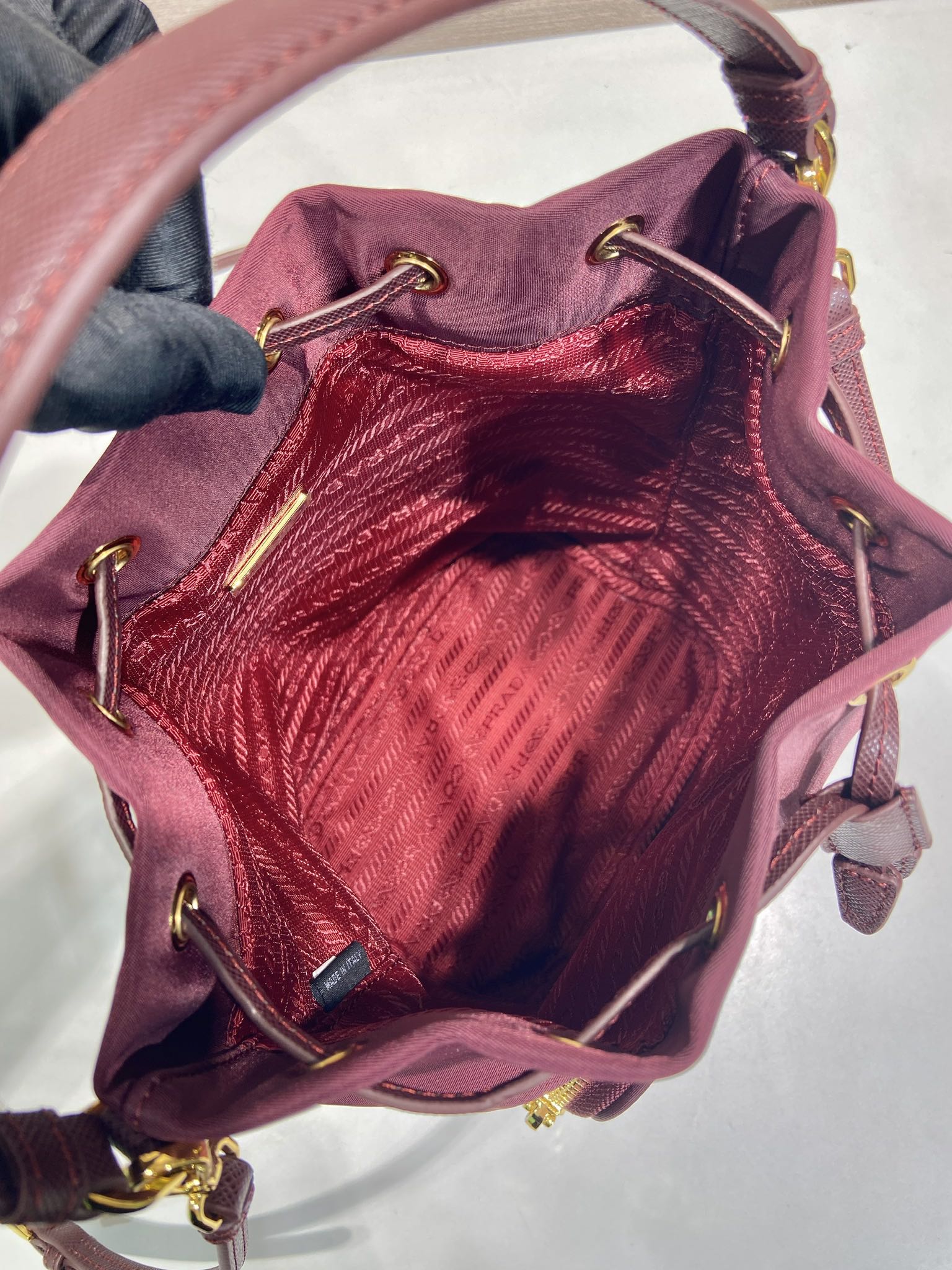 PRA bucket bag 23 burgundy nylon fabric 280826
