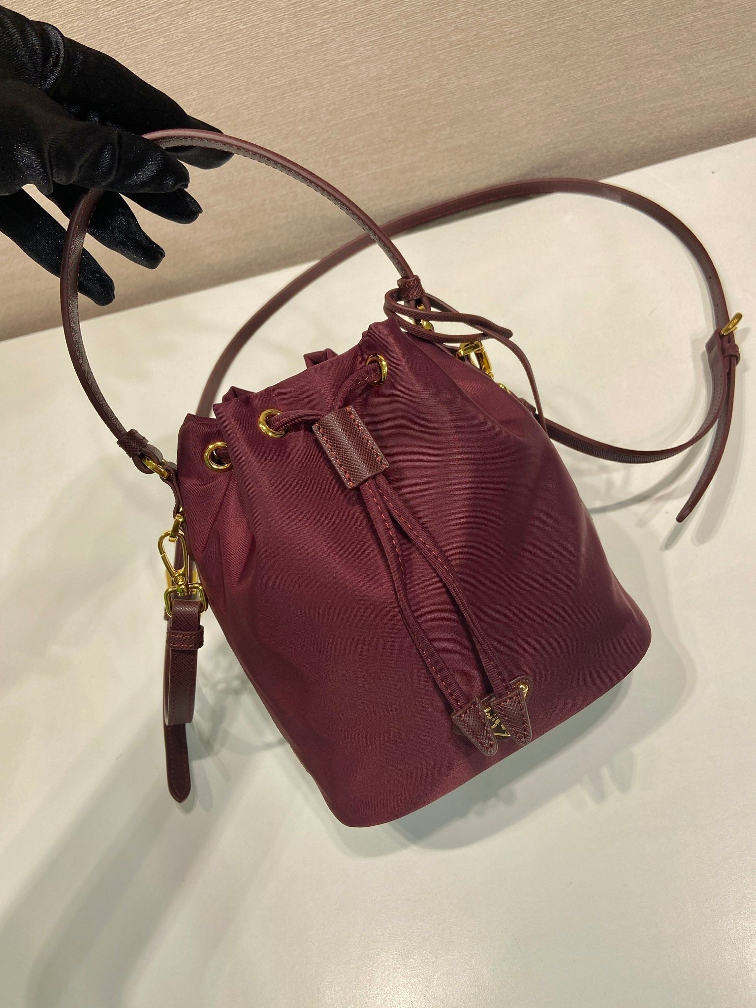 PRA bucket bag 19 burgundy nylon fabric  280831