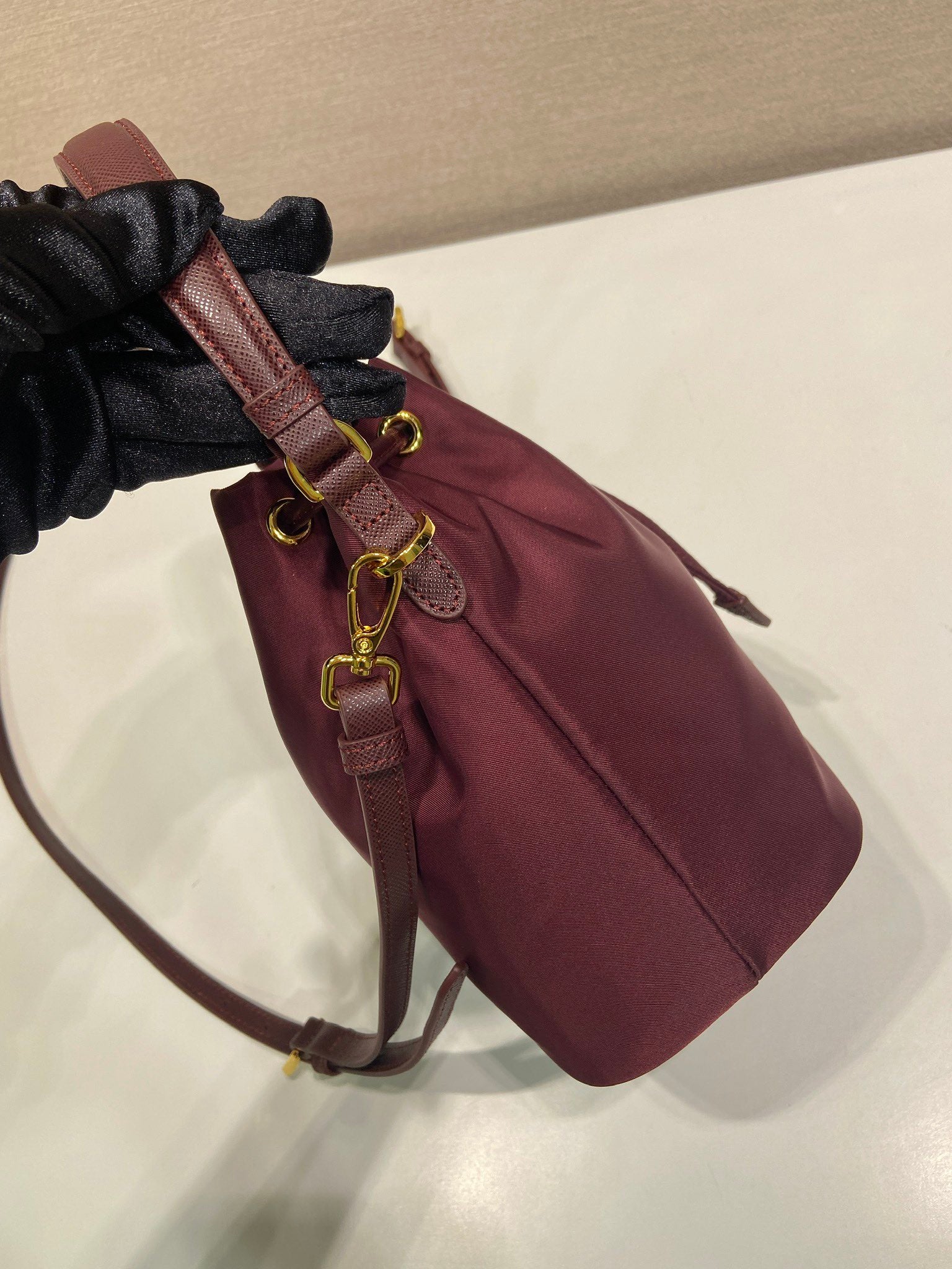 PRA bucket bag 19 burgundy nylon fabric  280831