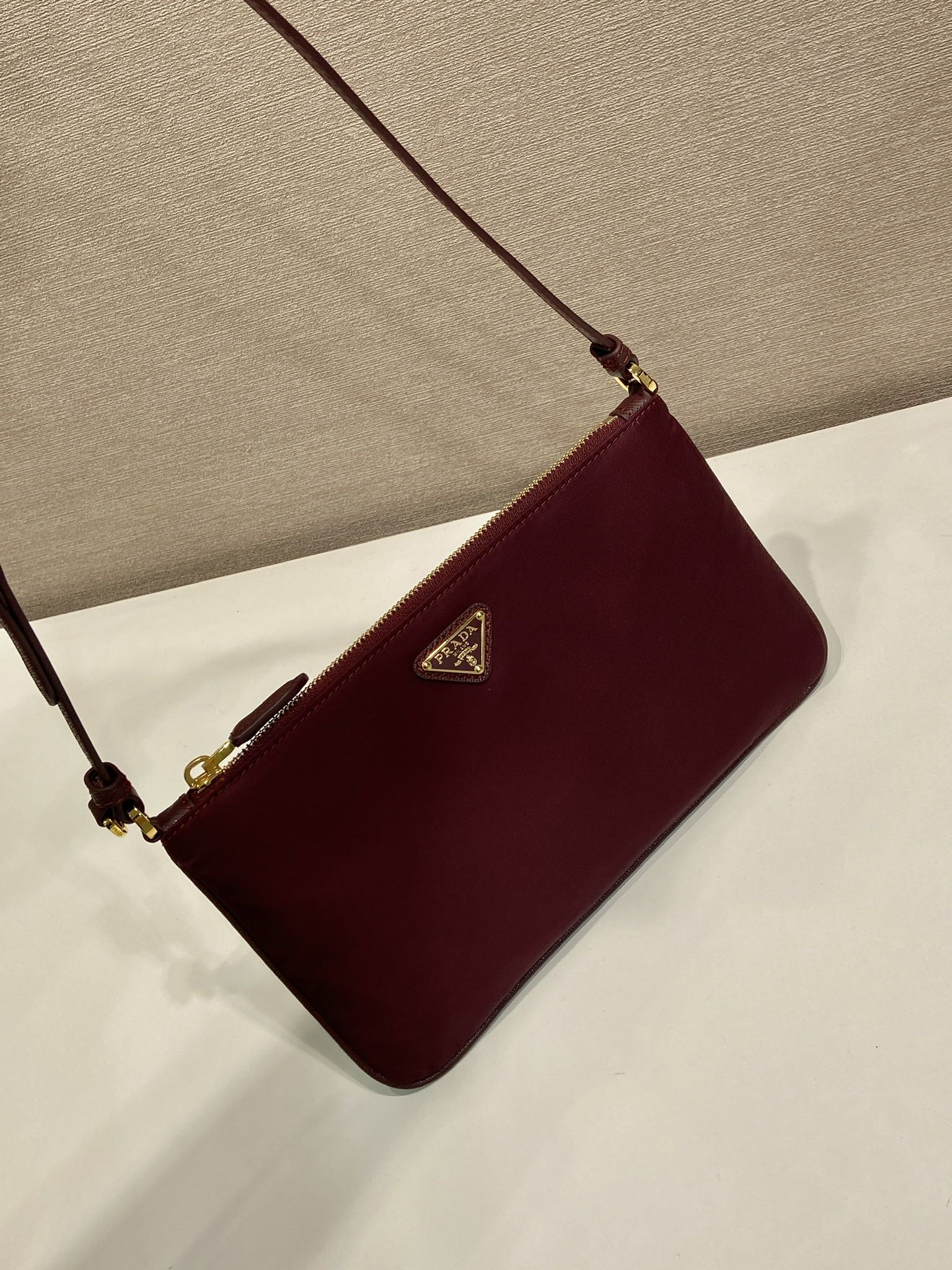 PRA vintage long shoulder bag burgundy nylon fabric