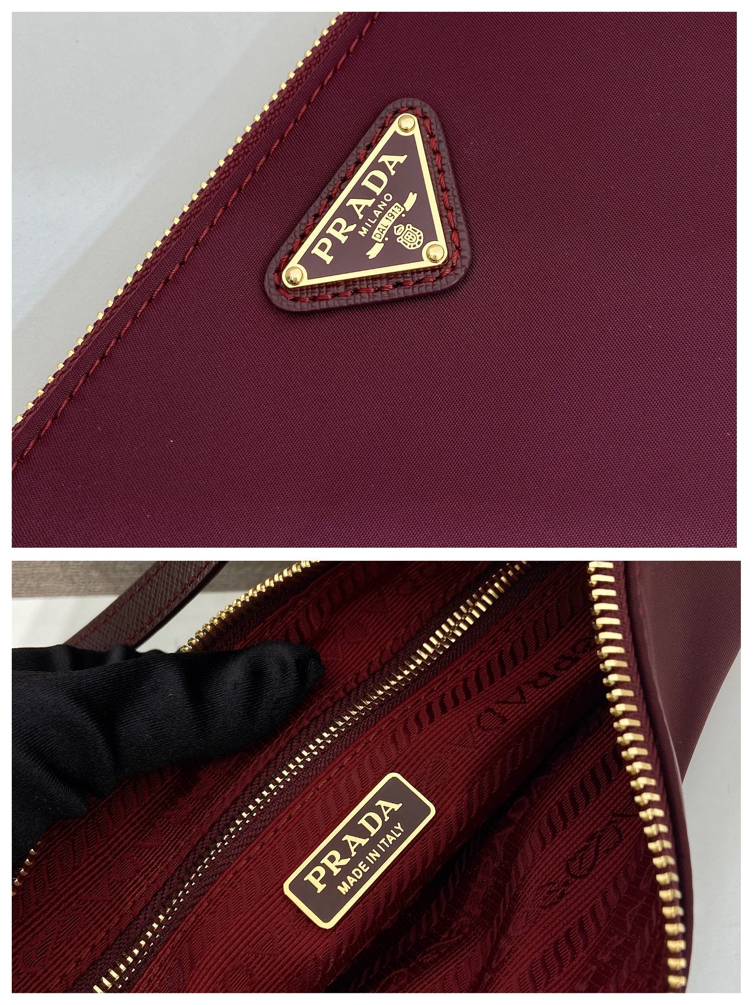 PRA vintage long shoulder bag burgundy nylon fabric