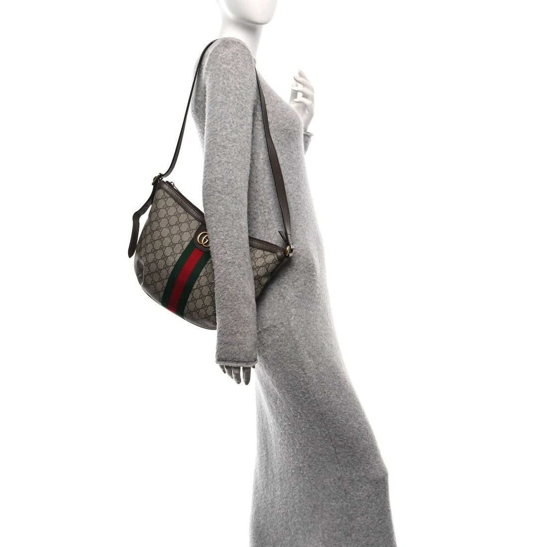 GG Supreme Monogram Web Small Ophidia Half Moon Hobo Brown