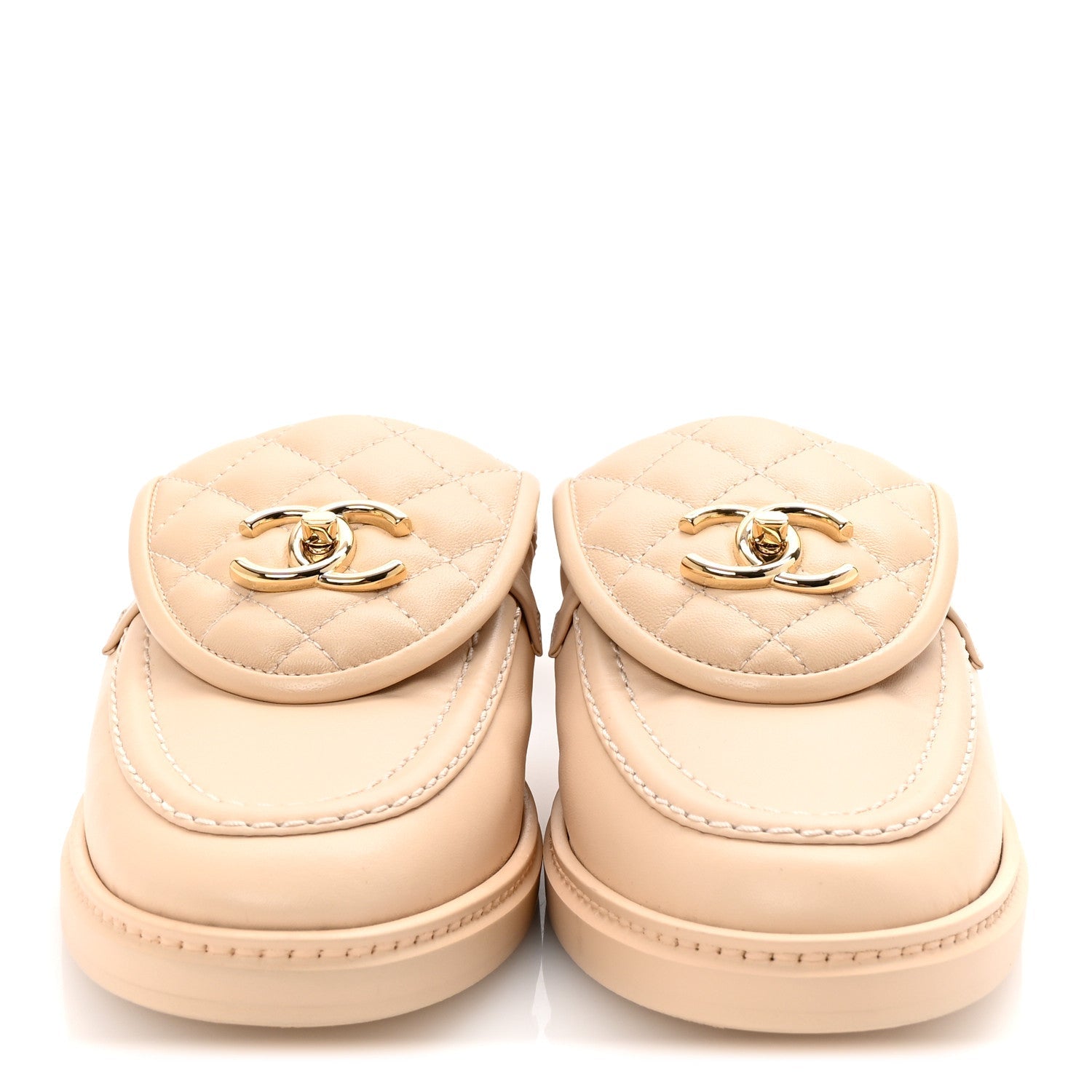 Lambskin Quilted CC Turnlock Mules 38.5 Light Beige