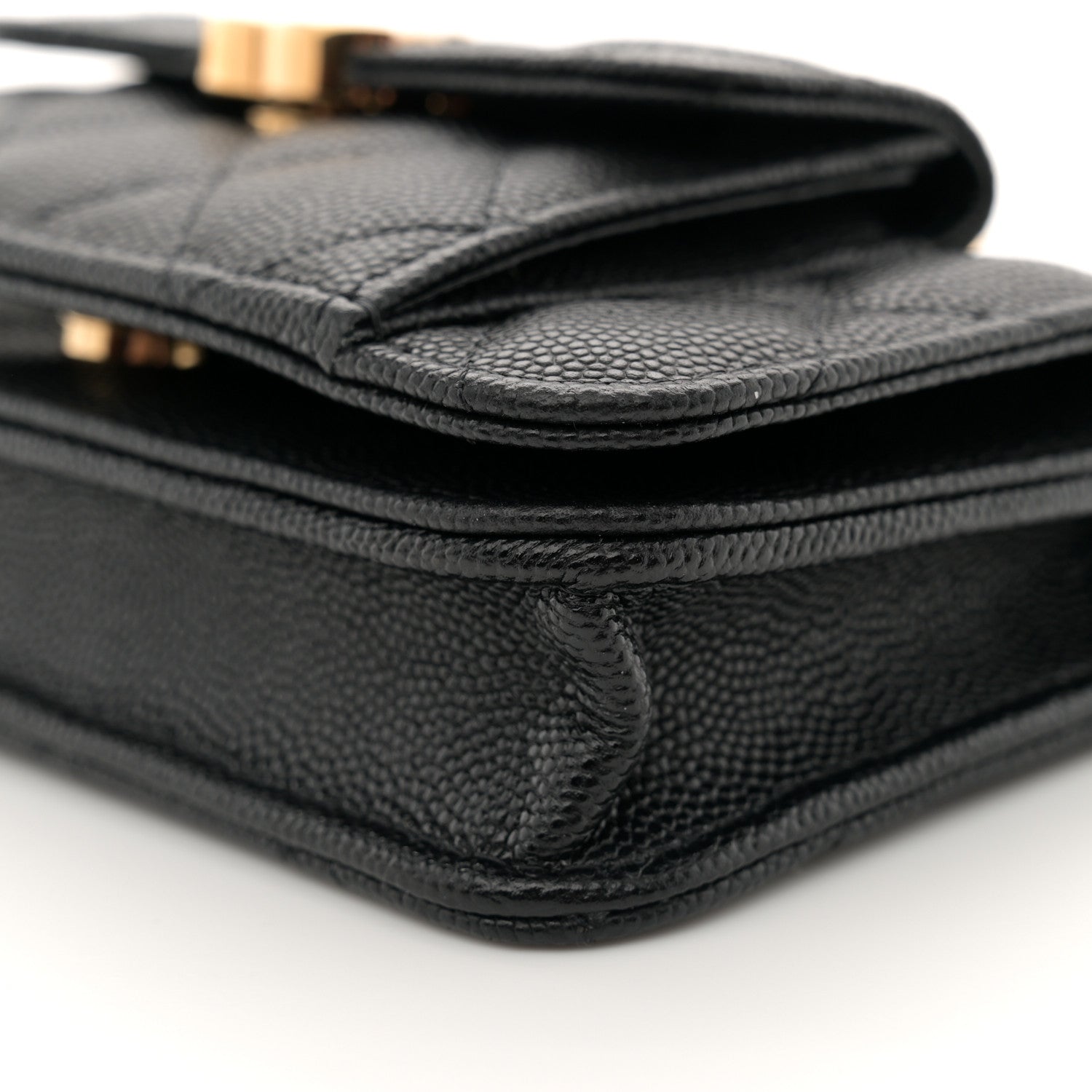 Caviar Quilted Pocket Twins Clutch With Chain Black