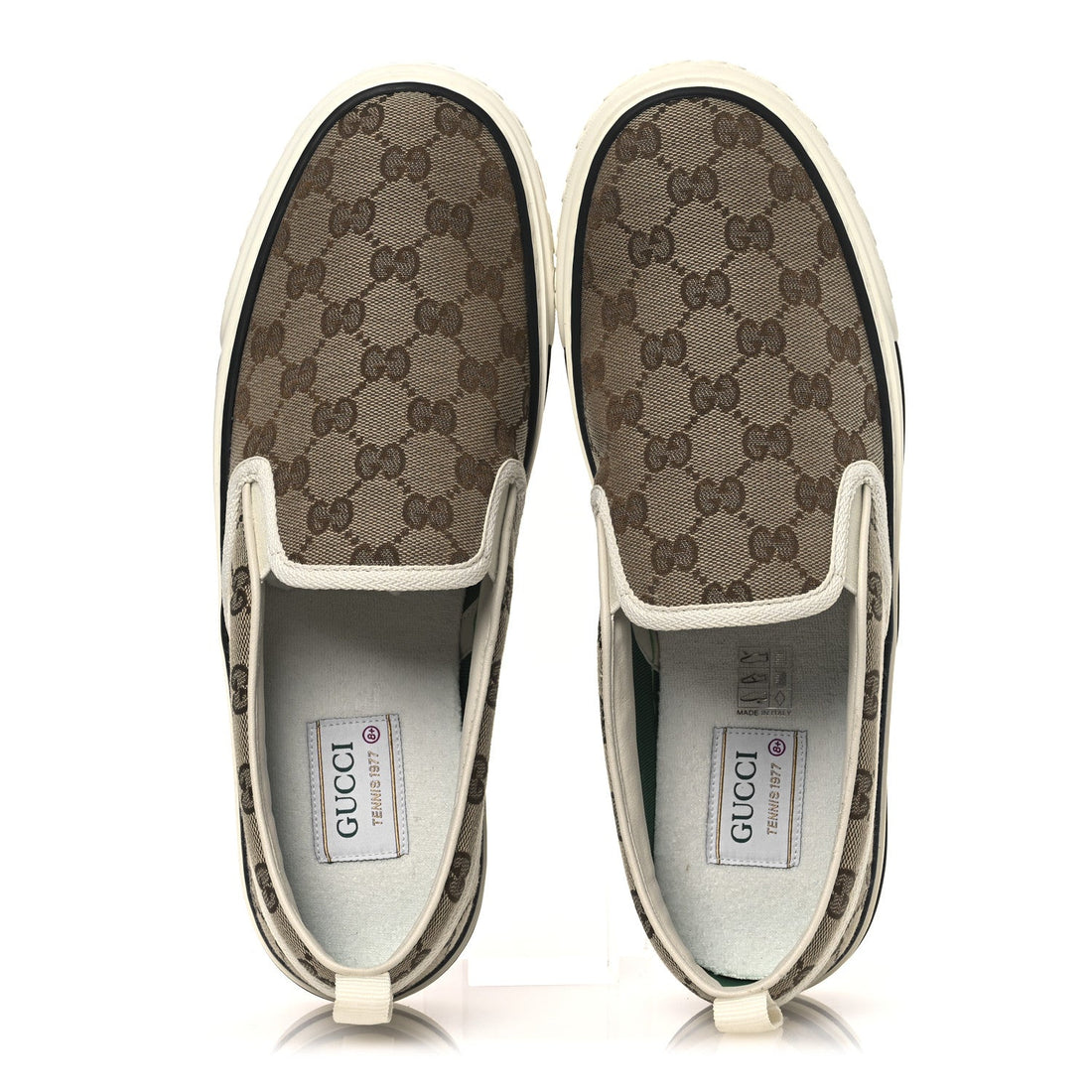 GG Monogram Mens 1977 Tennis Slip On Sneakers 8.5 Beige Ebony Mystic White