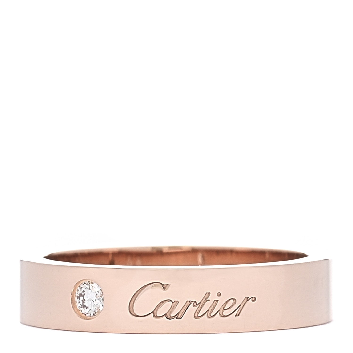 18K Pink Gold Diamond 4mm C De Cartier Wedding Band Ring 51 5.75