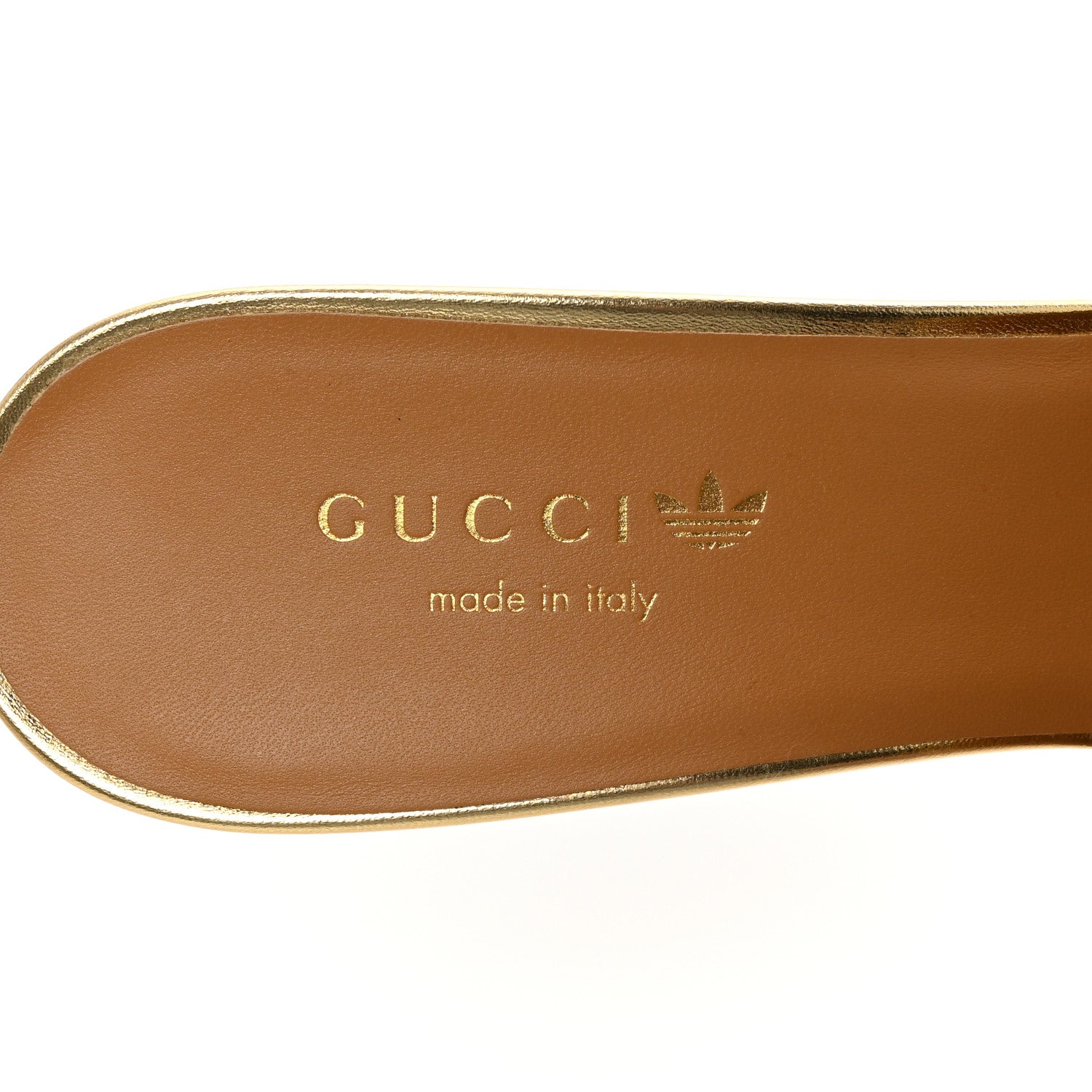 X ADIDAS Nappa Silk Charlotte Monogram Jumbo GG Trefoil 75mm Slide Sandals 39.5 King Gold Black