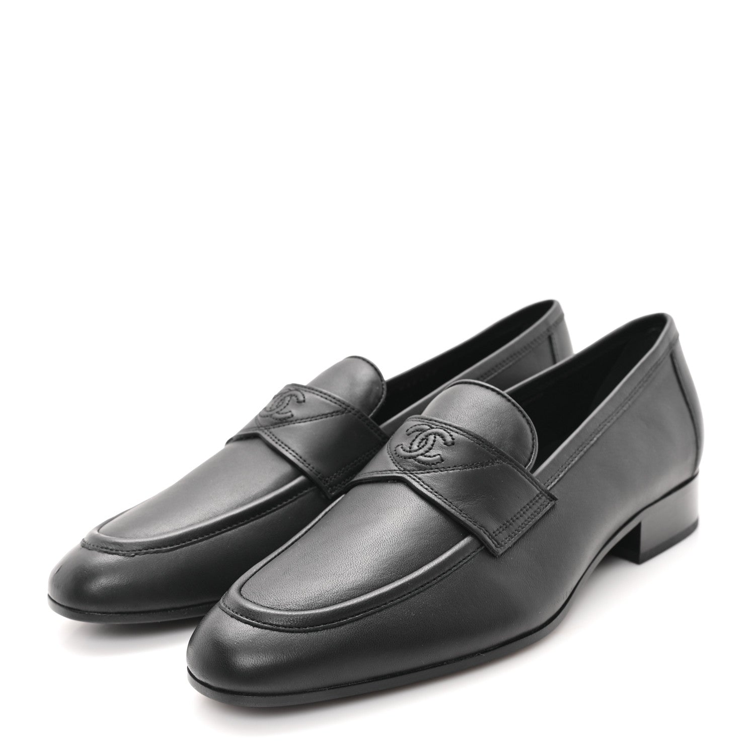 Lambskin Mens Stitched CC Loafers 42 Black