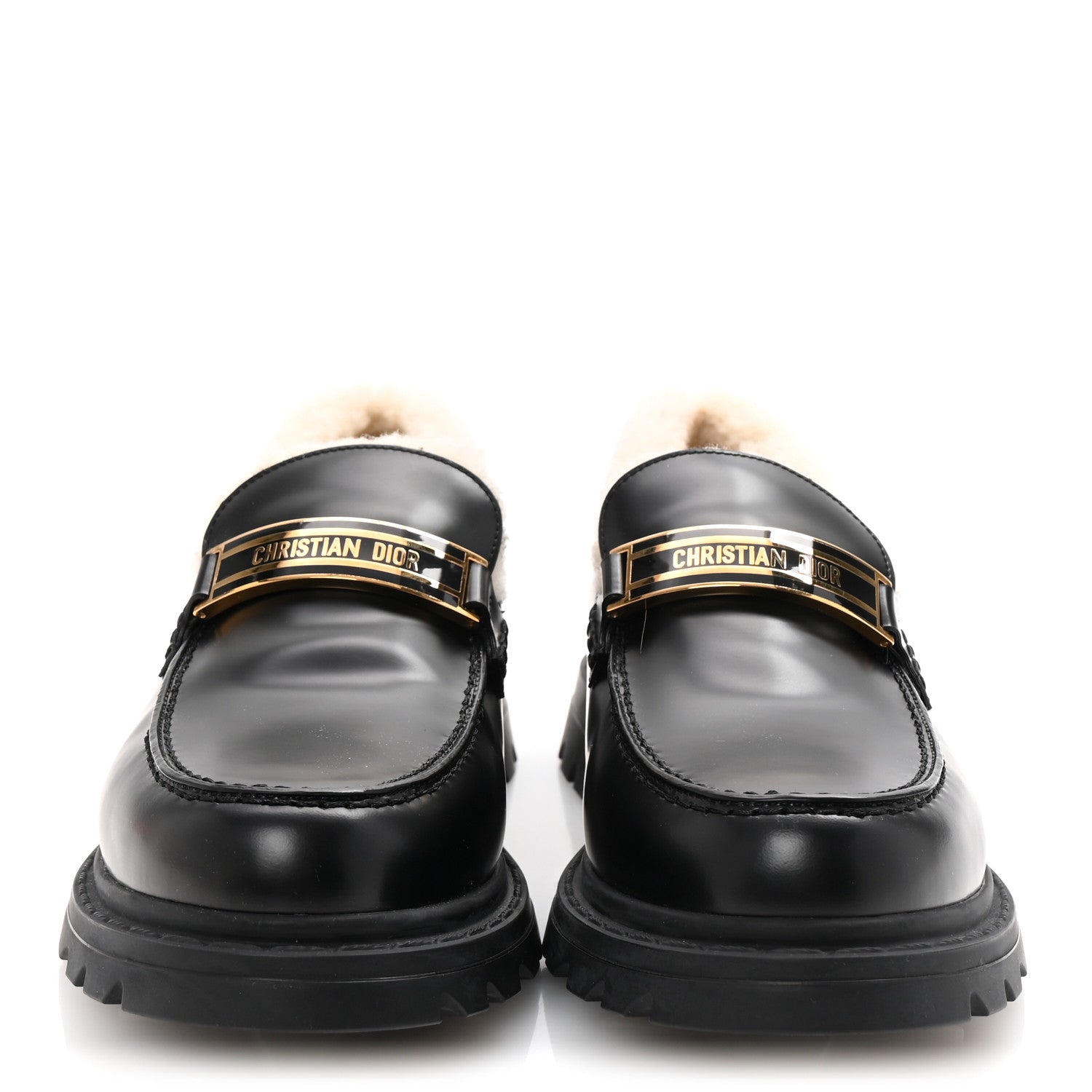 Brushed Calfskin Shearling Dior Code Lug Sole 15mm Loafers 41 Black Natural