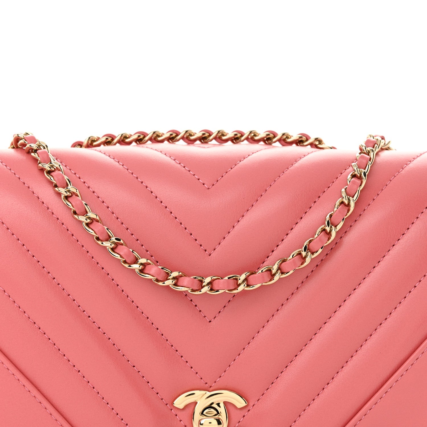 Calfskin Chevron Quilted Mini Statement Flap Pink