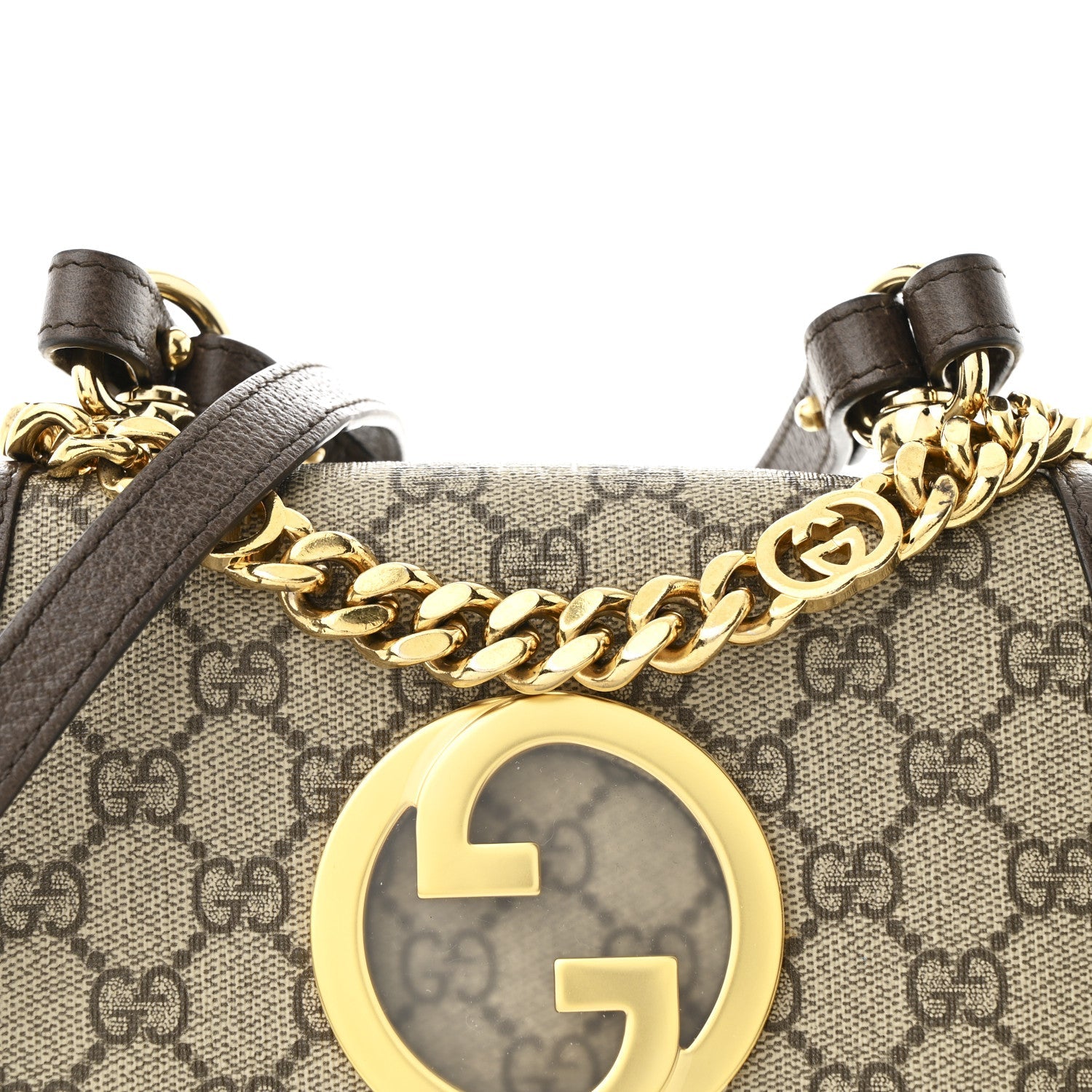 GG Supreme Monogram Textured Dollar Calfskin Mini Blondie Chain Shoulder Flap Bag Beige Ebony New Acero