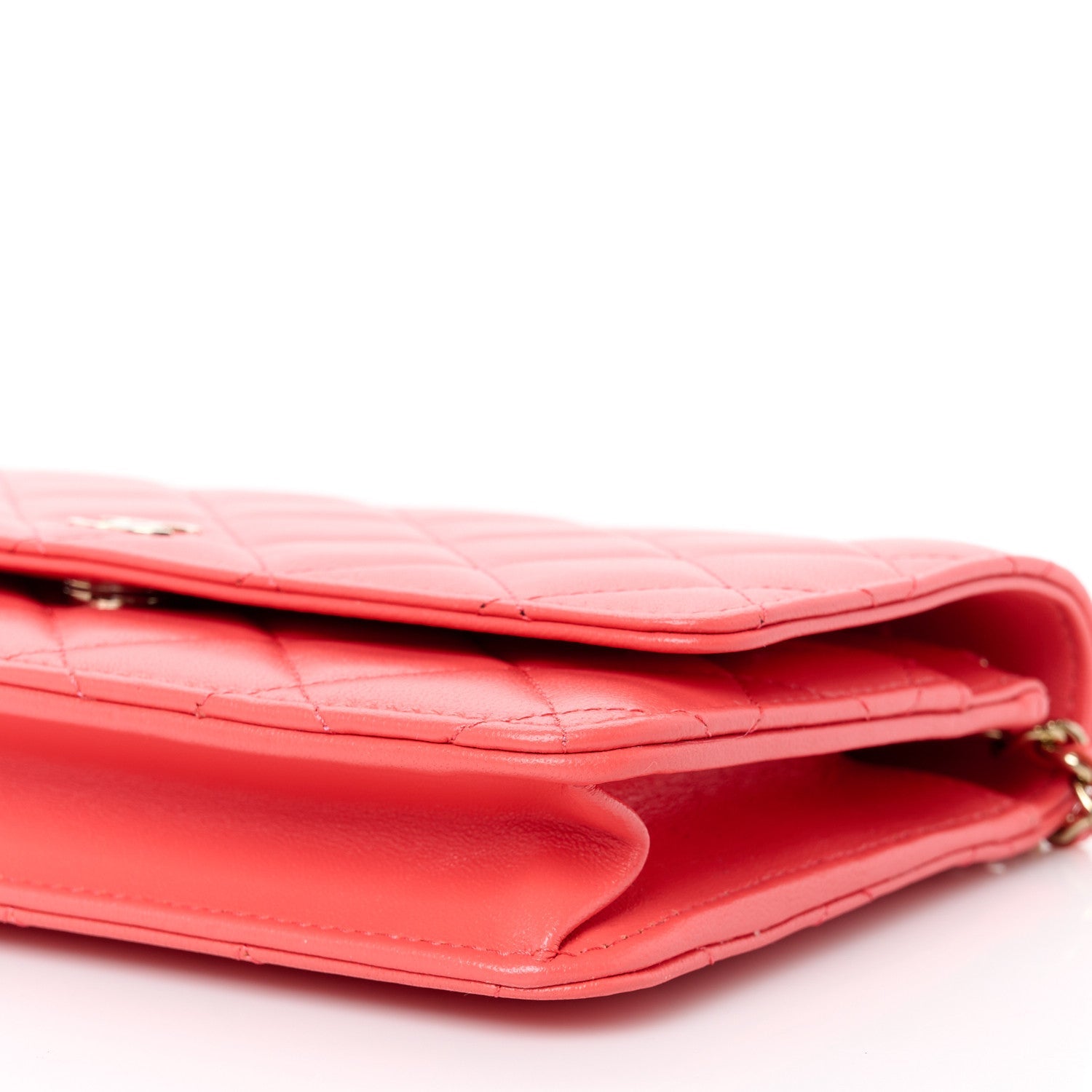 Lambskin Quilted Wallet On Chain WOC Coral