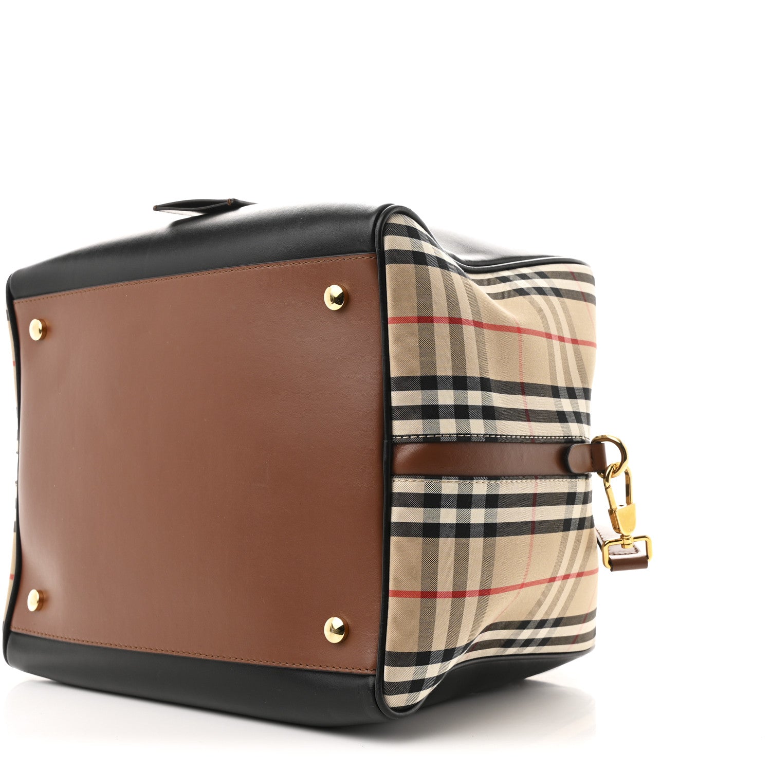 Smooth Calfskin House Check Medium Cube Bowling Bag Archive Beige