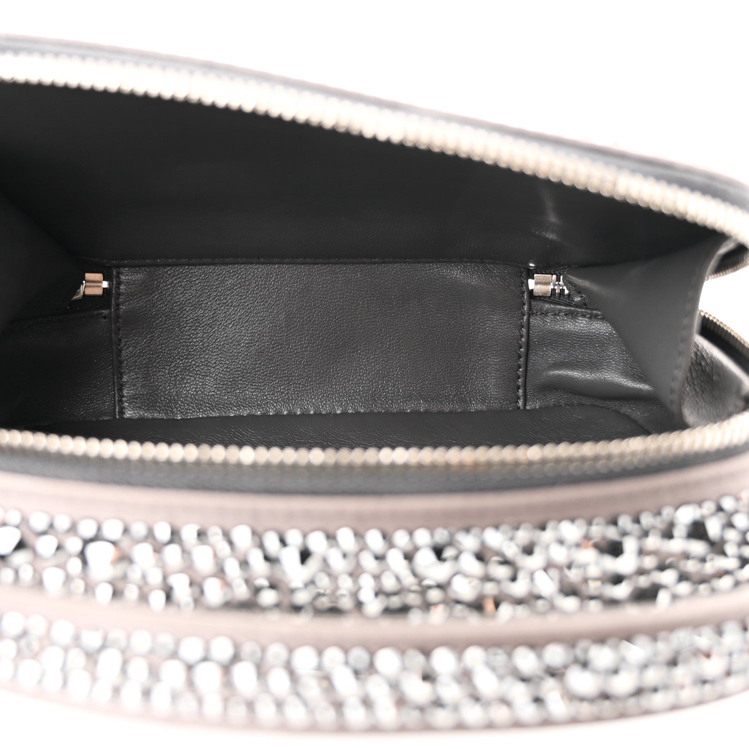 Satin Crystal Metal Triangle Logo Odette Crossbody Fumo