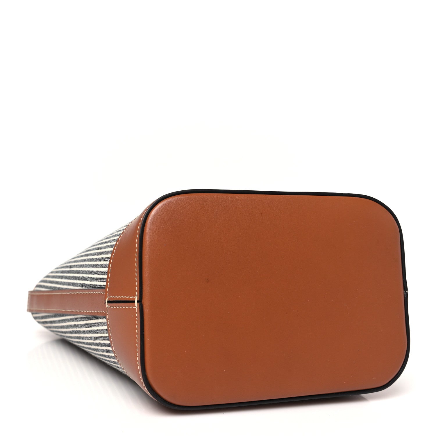 Canvas Calfskin Stripe Triomphe Small Bucket Bag Navy Blue Tan