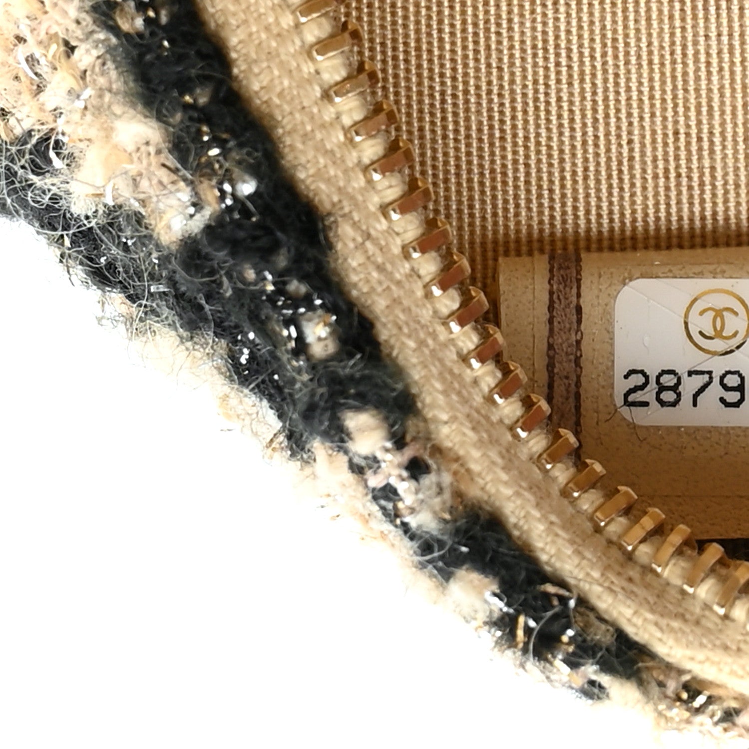 Tweed Shearling Quilted Round Clutch With Chain and Coin Purse Beige Black