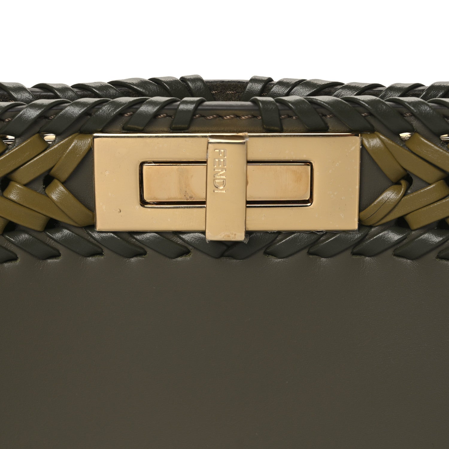 Vitello King Ceylon Shiny Nappa Woven Medium Peekaboo I SEE U Satchel Avocado Cedro Camaleonte