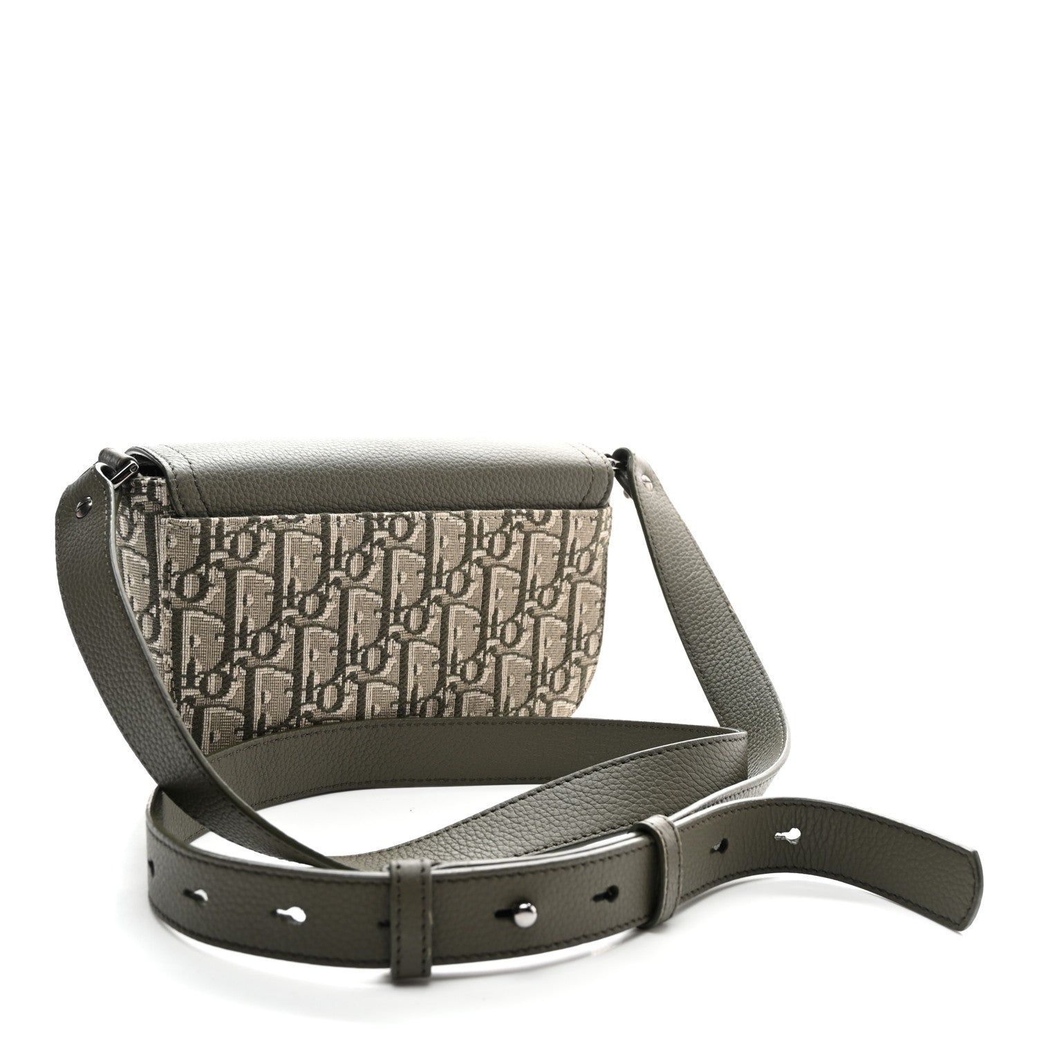 Oblique Jacquard Grained Calfskin Mini Saddle Messenger Bag With Flap Green