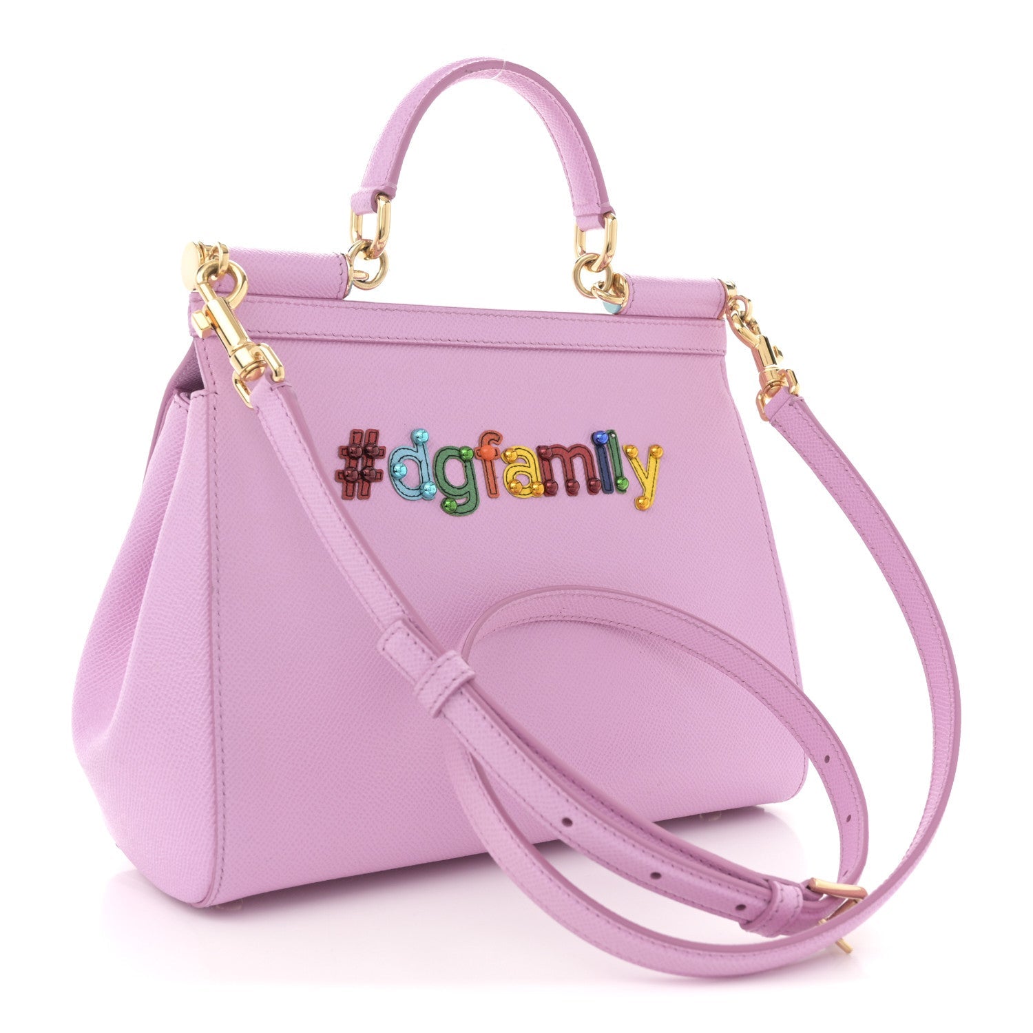 Dauphine Studded Medium DG Family Patch Miss Sicily Satchel Pink Rosa Chiaro