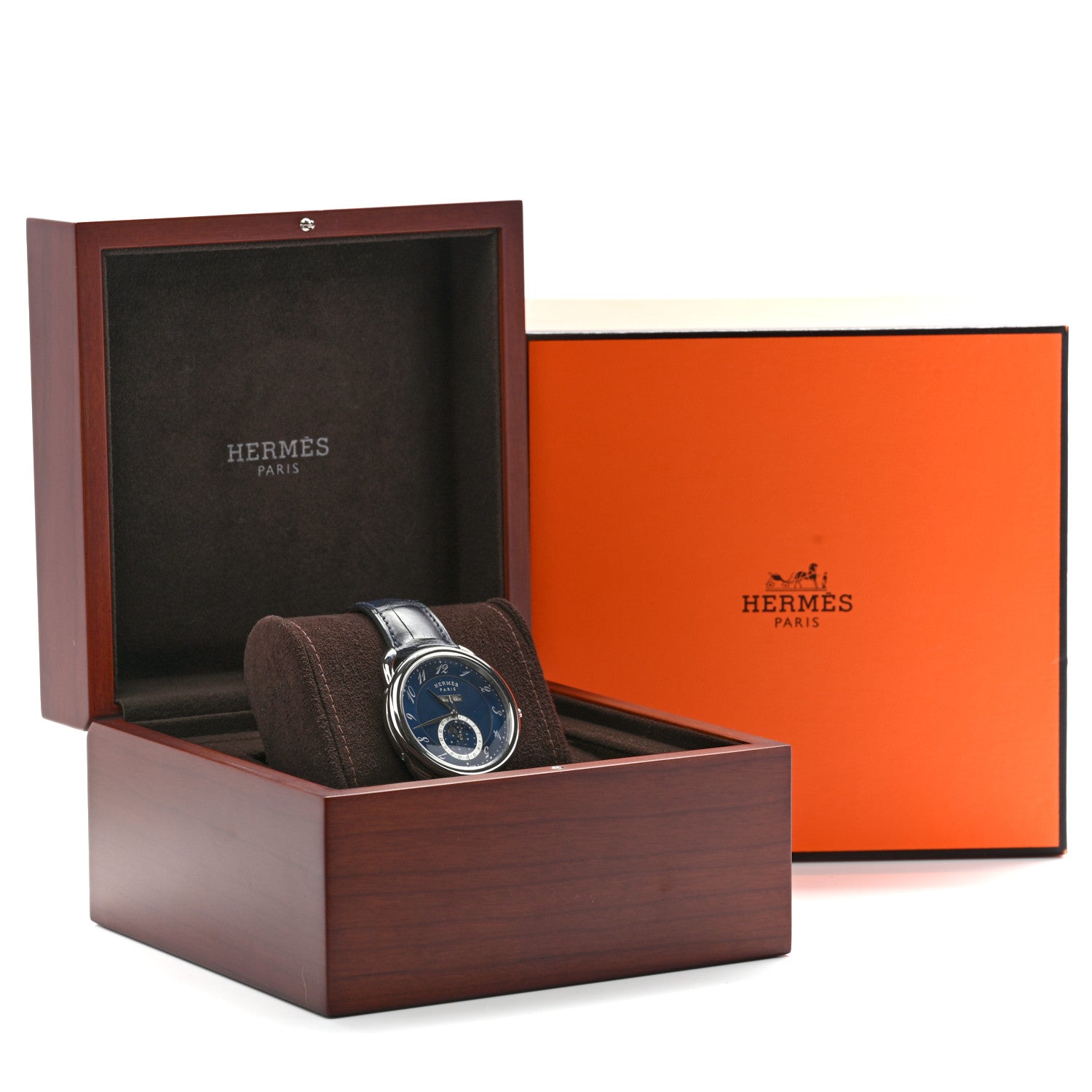 Stainless Steel Alligator 43mm Arceau Grande Lune Automatic Watch Bleu Abysse