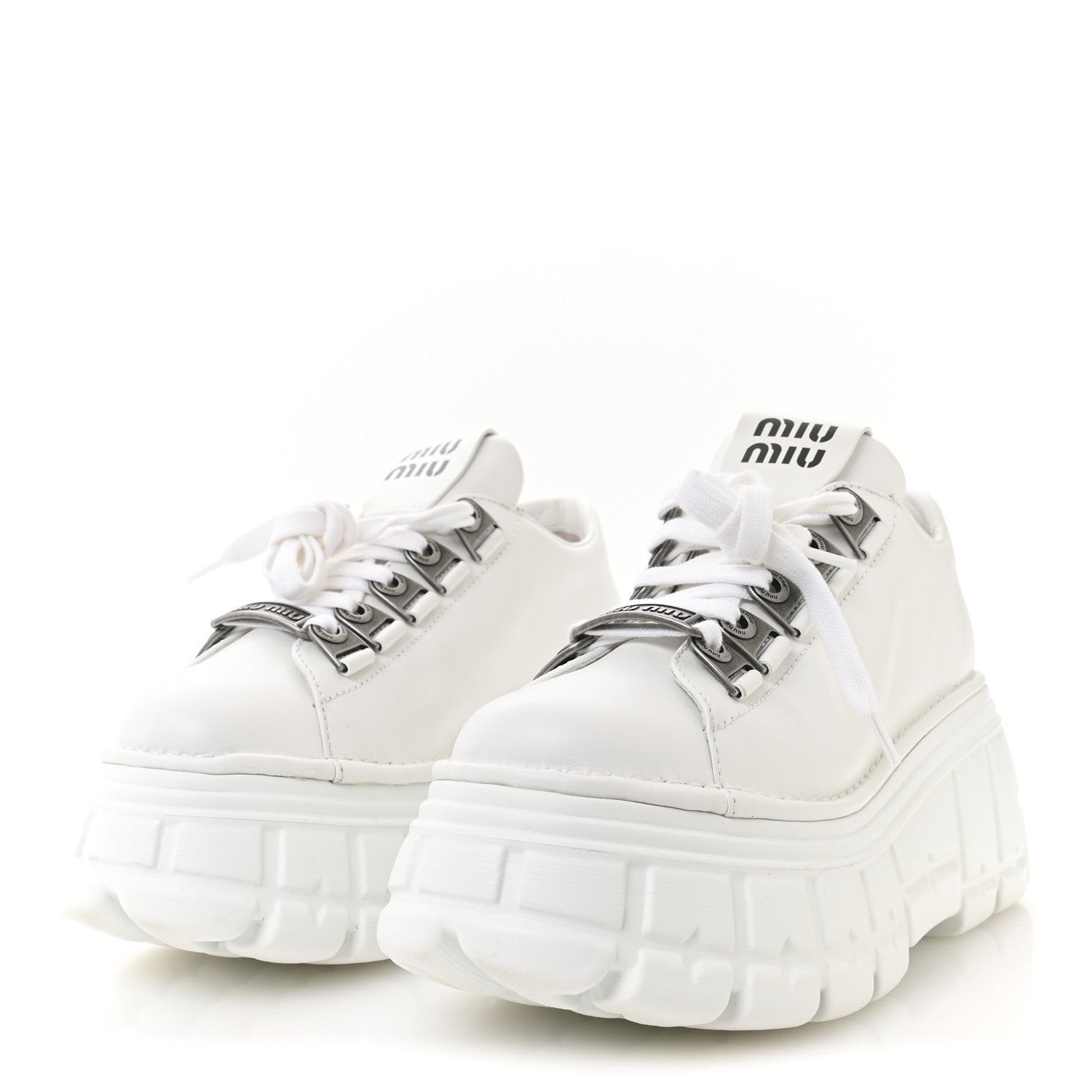 Calfskin Platform Low Top Chunky Sneakers 39.5 White