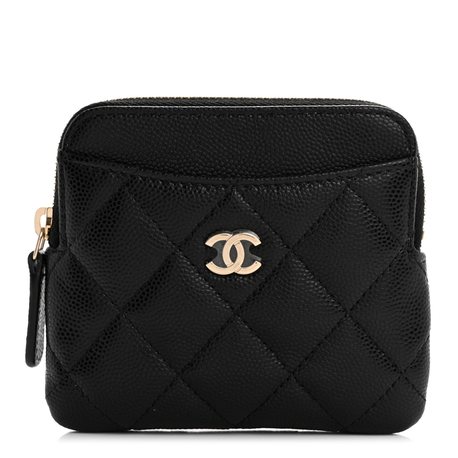 Caviar Quilted Zip Card Holder Wallet Black