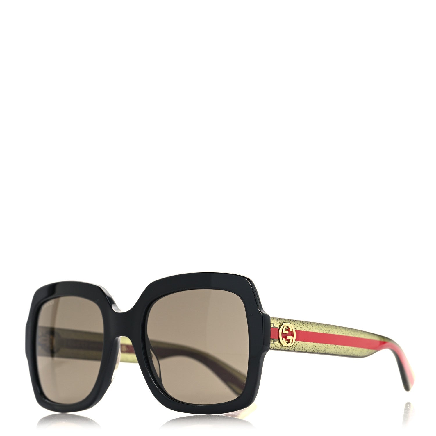 Acetate Square Frame Web Glitter Sunglasses GG0036SN Black Green