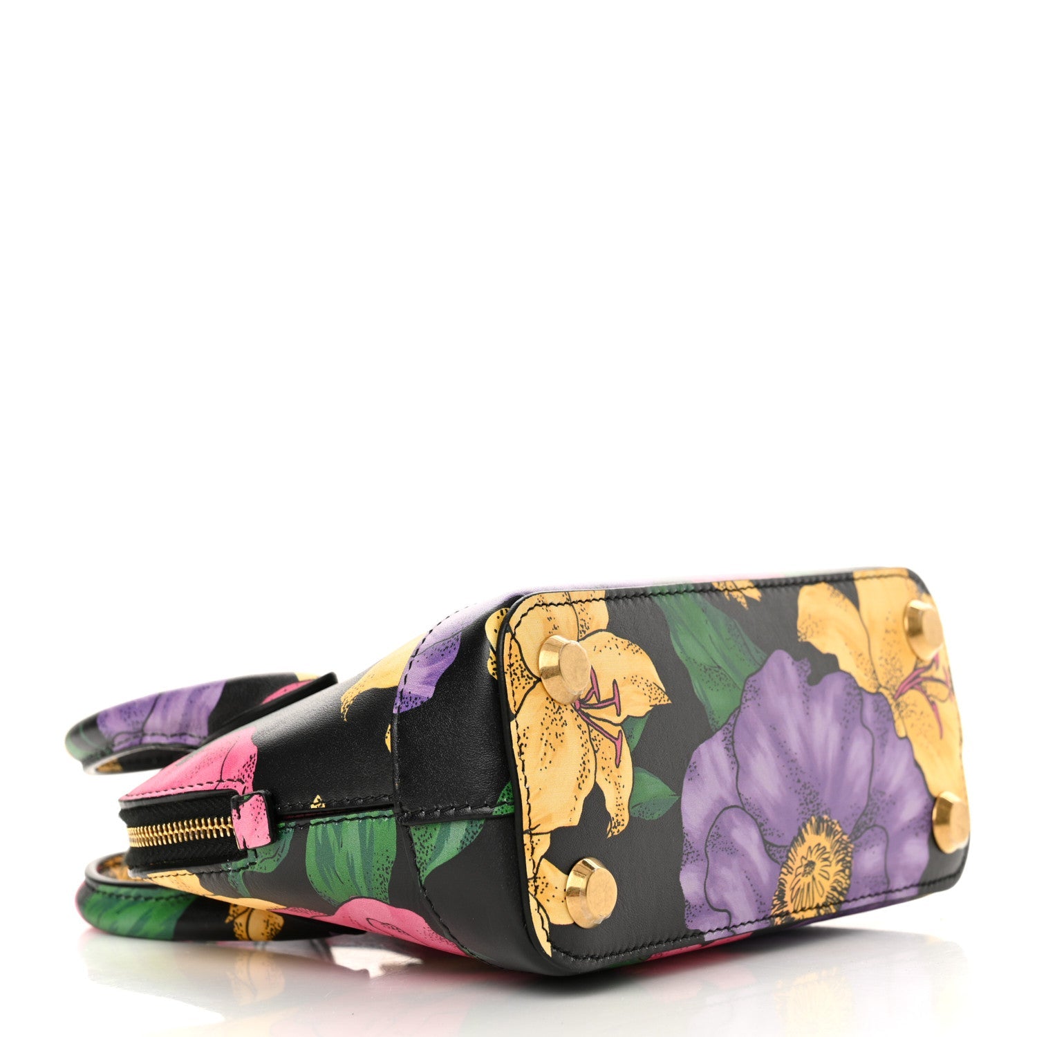 Smooth Calfskin Lush Floral Print XXS Ville Top Handle Bag Black Multicolor