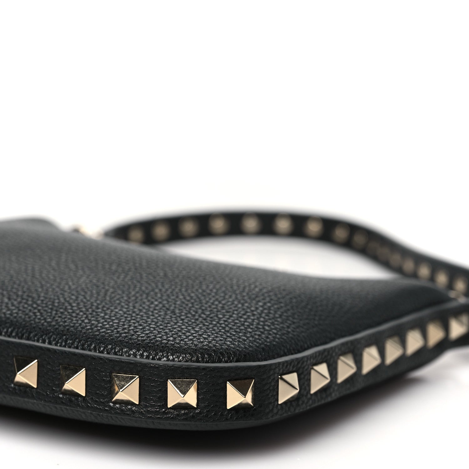 Grainy Calfskin Mini Rockstud Hobo Black