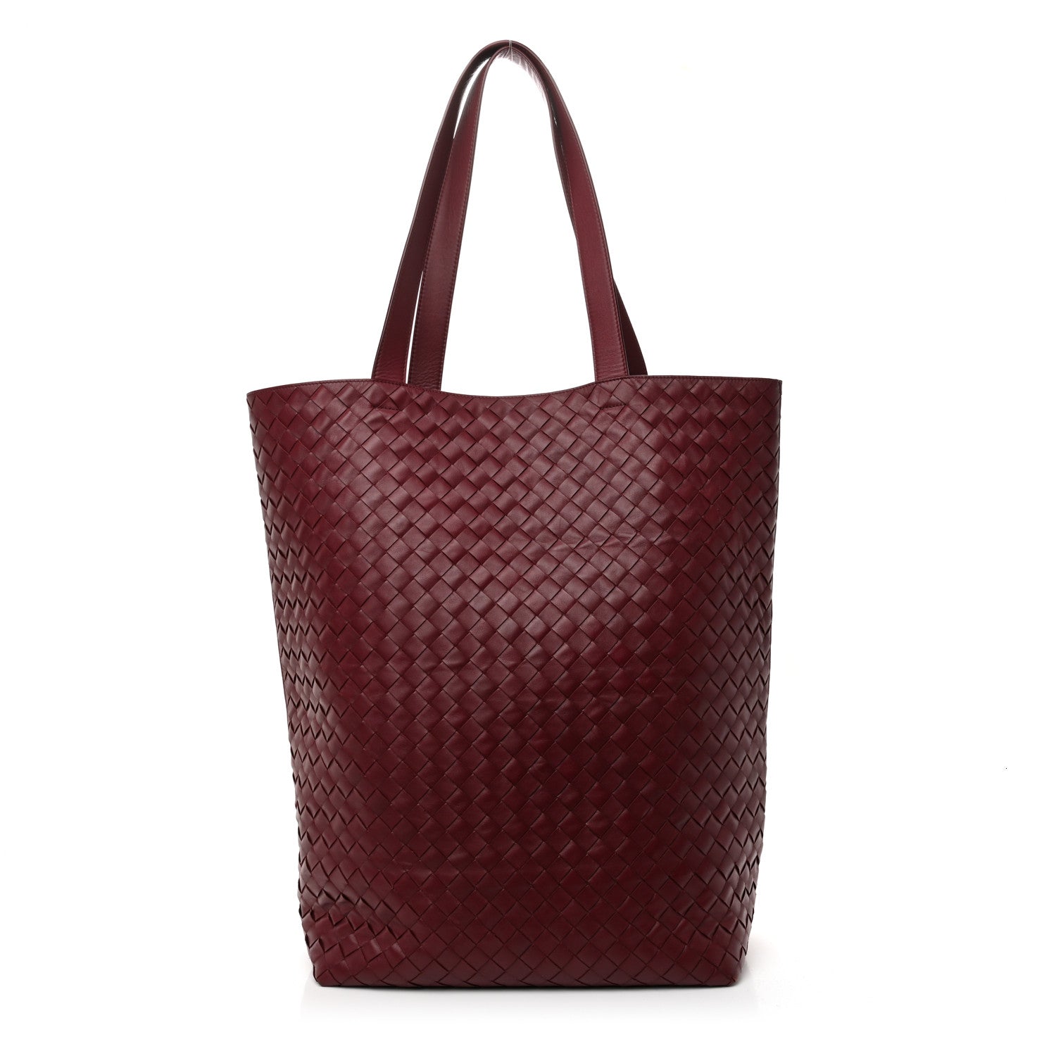 Calfskin Intrecciato Large North South Tote Bag Burgundy