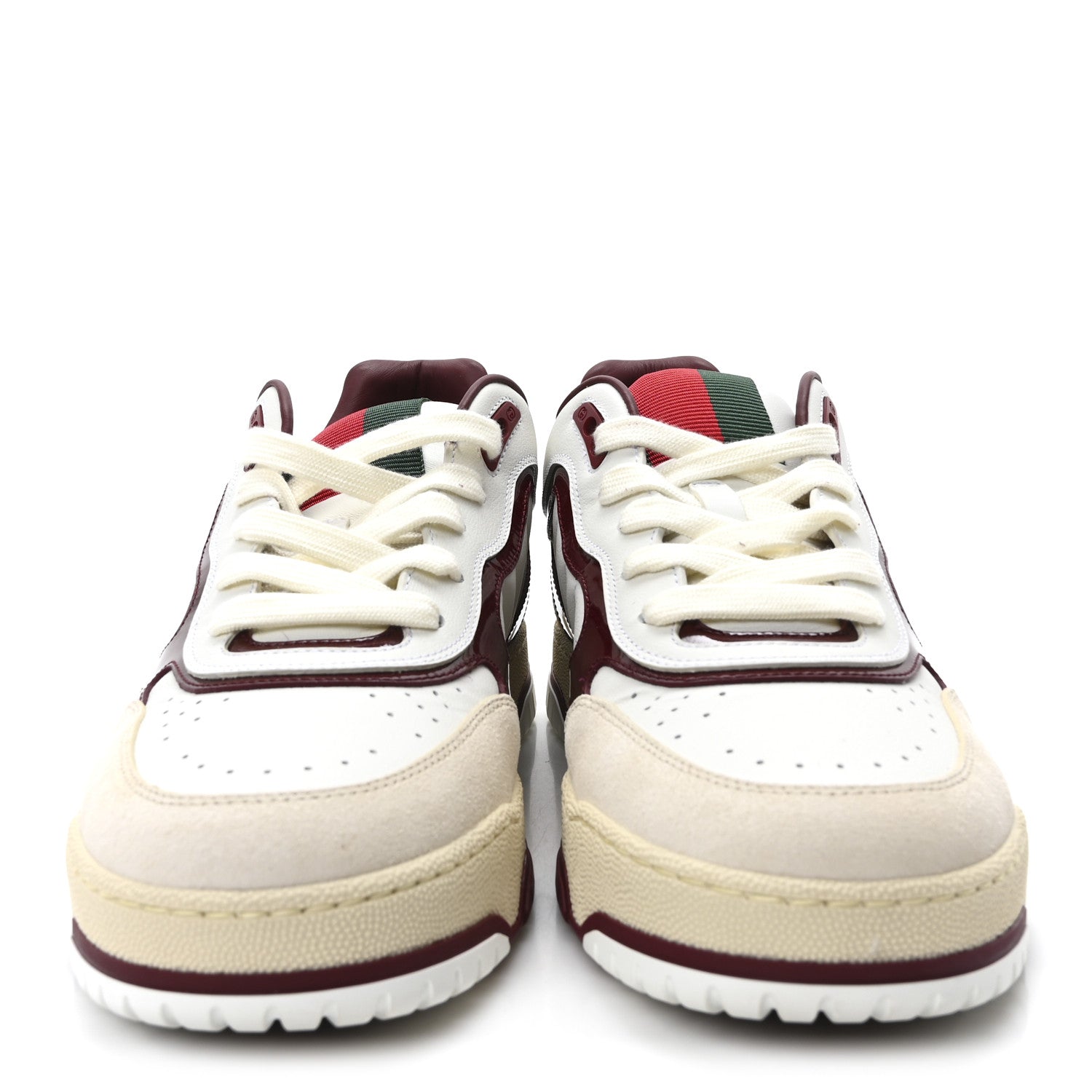 Calfskin Suede Mens Re-Web Sneakers 8 White Red