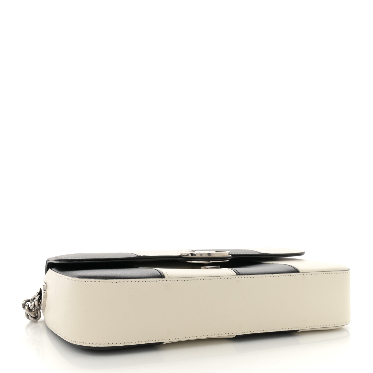 Senna Calfskin Lines Petite GG Top Handle Shoulder Bag Black Mystic White