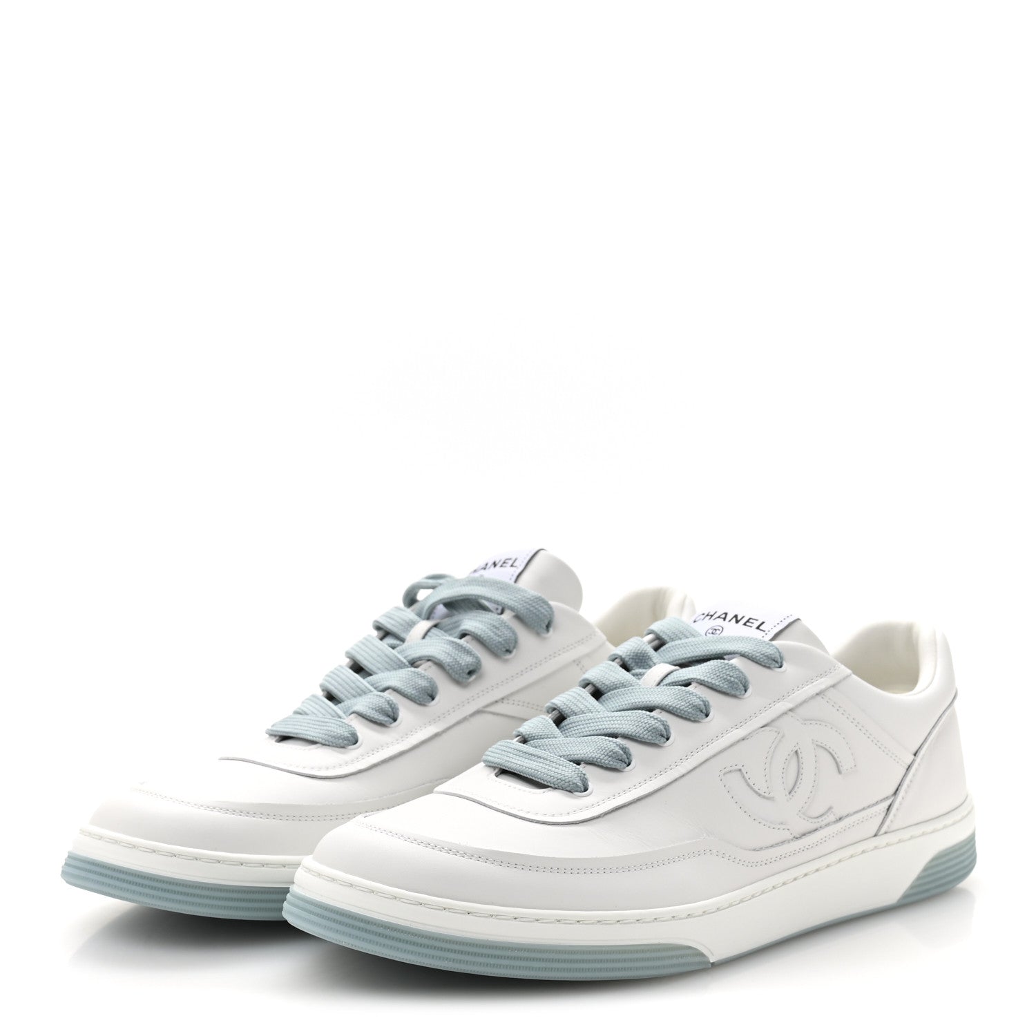 Calfskin CC Mens Sneakers 45 White Light Blue