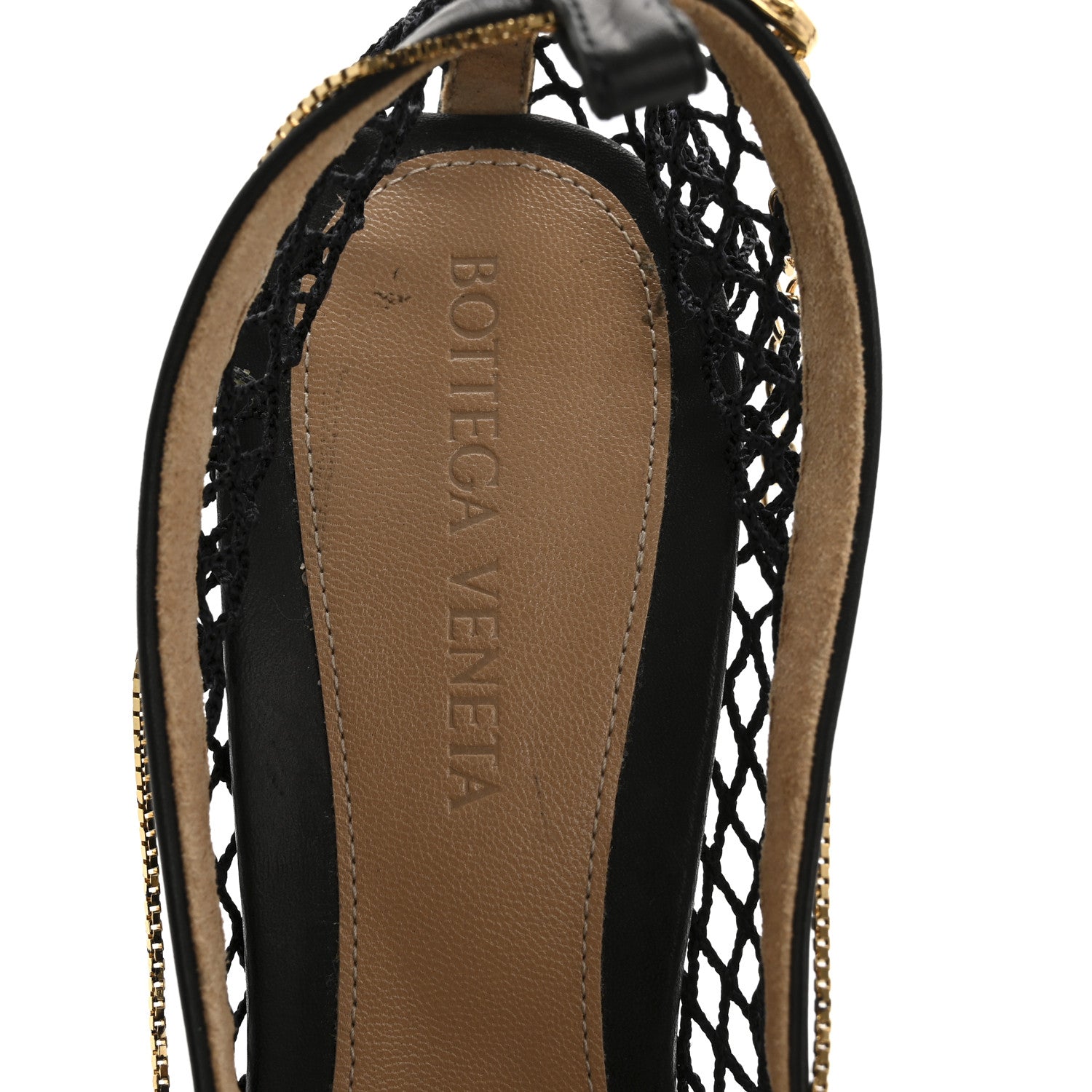 Mesh Calfskin Chain Stretch Pumps 36.5 Black