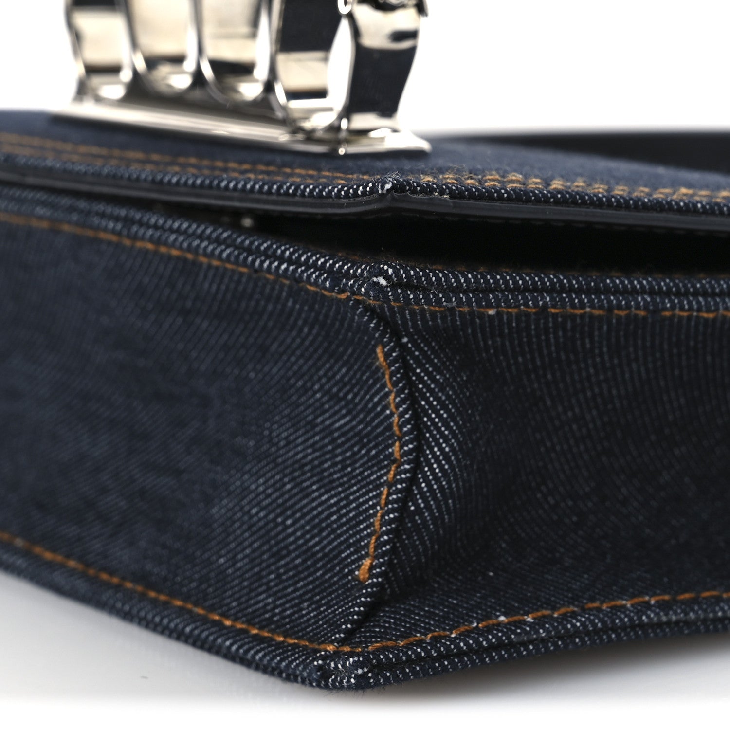 Denim Studded Jeweled Mini The Biker Knuckle Satchel Blue