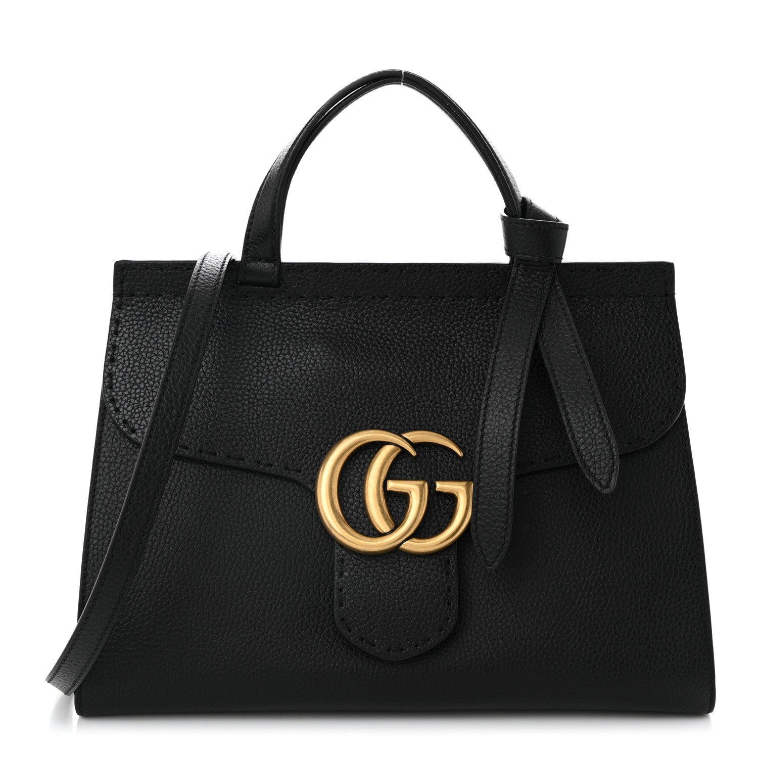 Calfskin Small GG Marmont Top Handle Bag Black