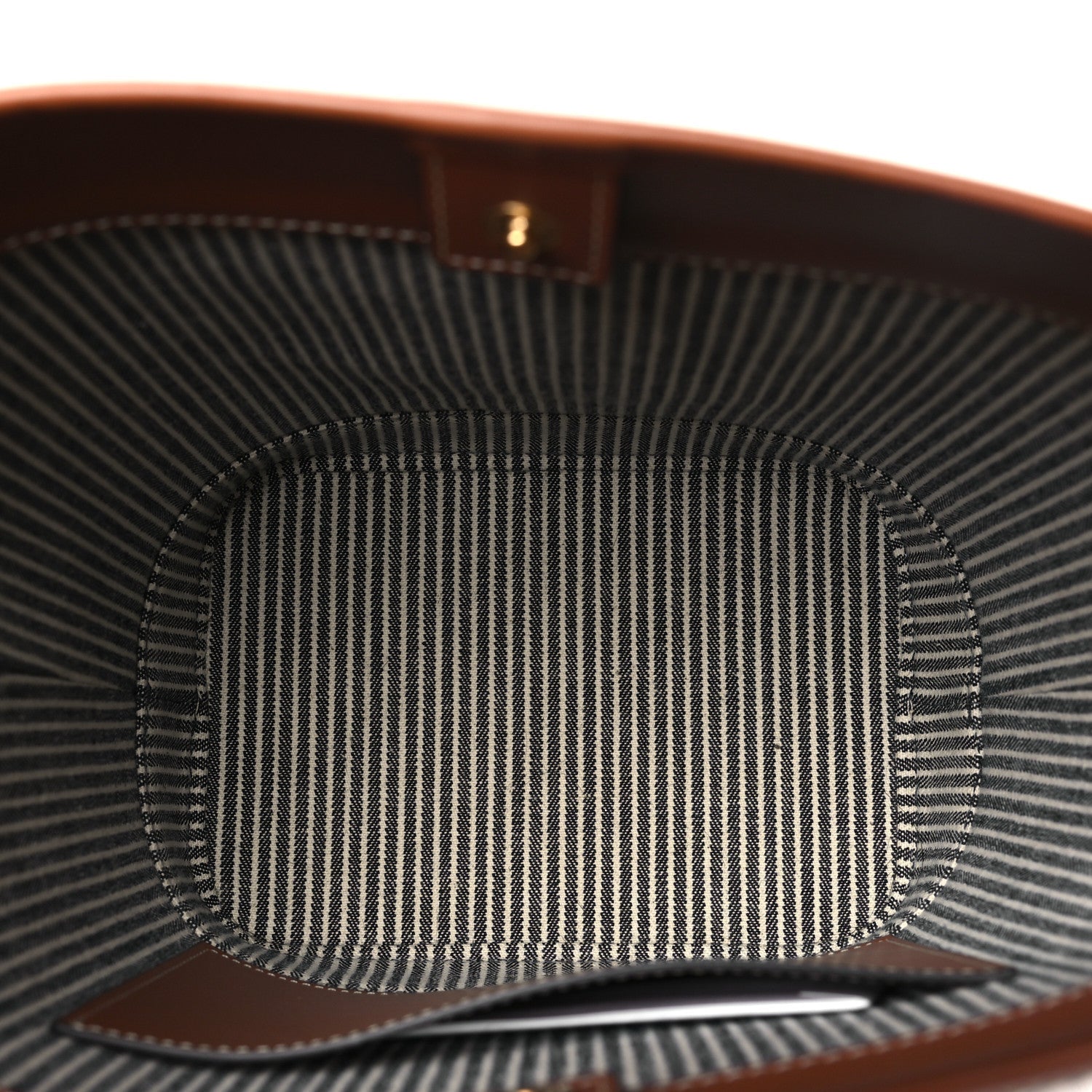 Canvas Calfskin Stripe Triomphe Small Bucket Bag Navy Blue Tan