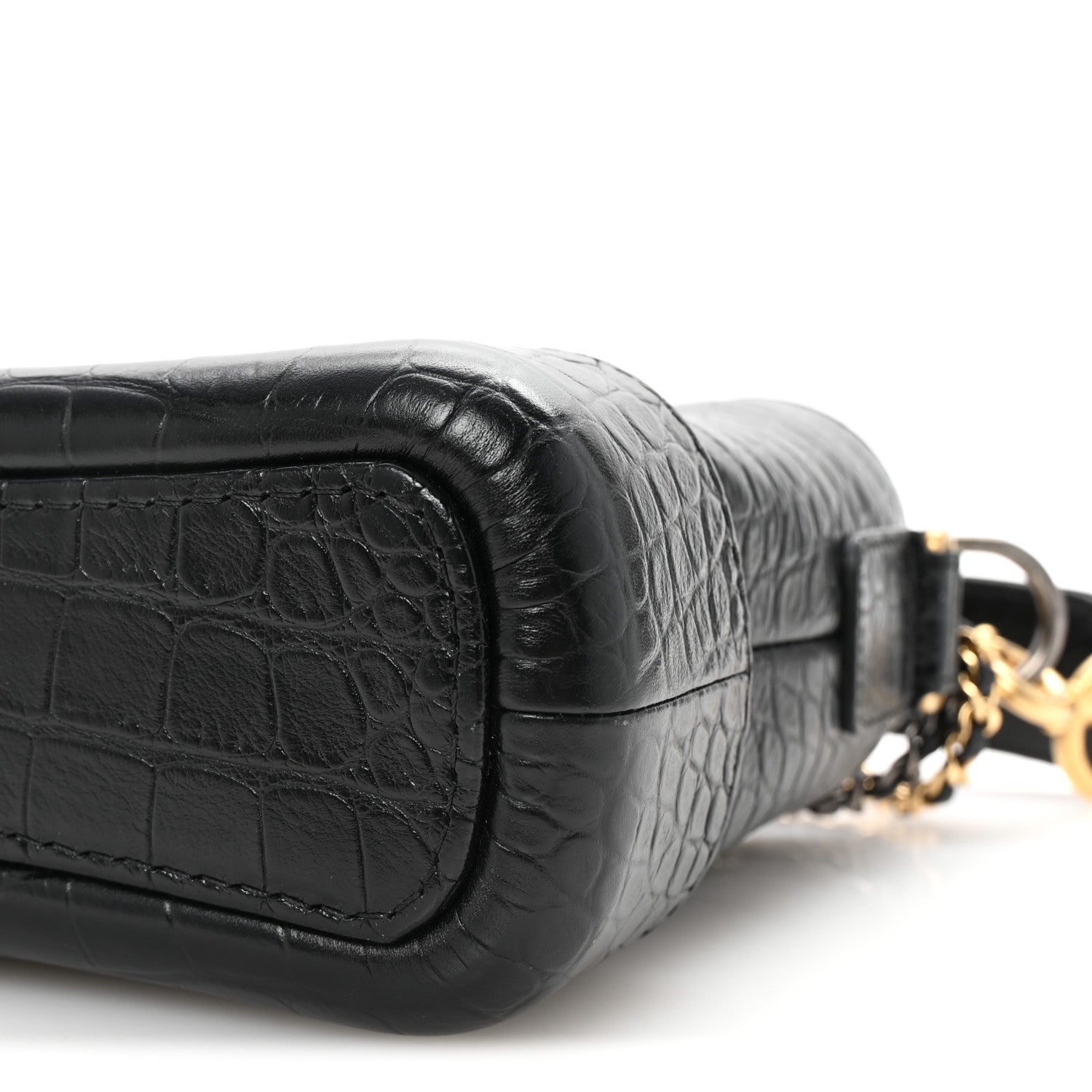 Calfskin Crocodile Embossed Small Gabrielle Cocodile Hobo Black