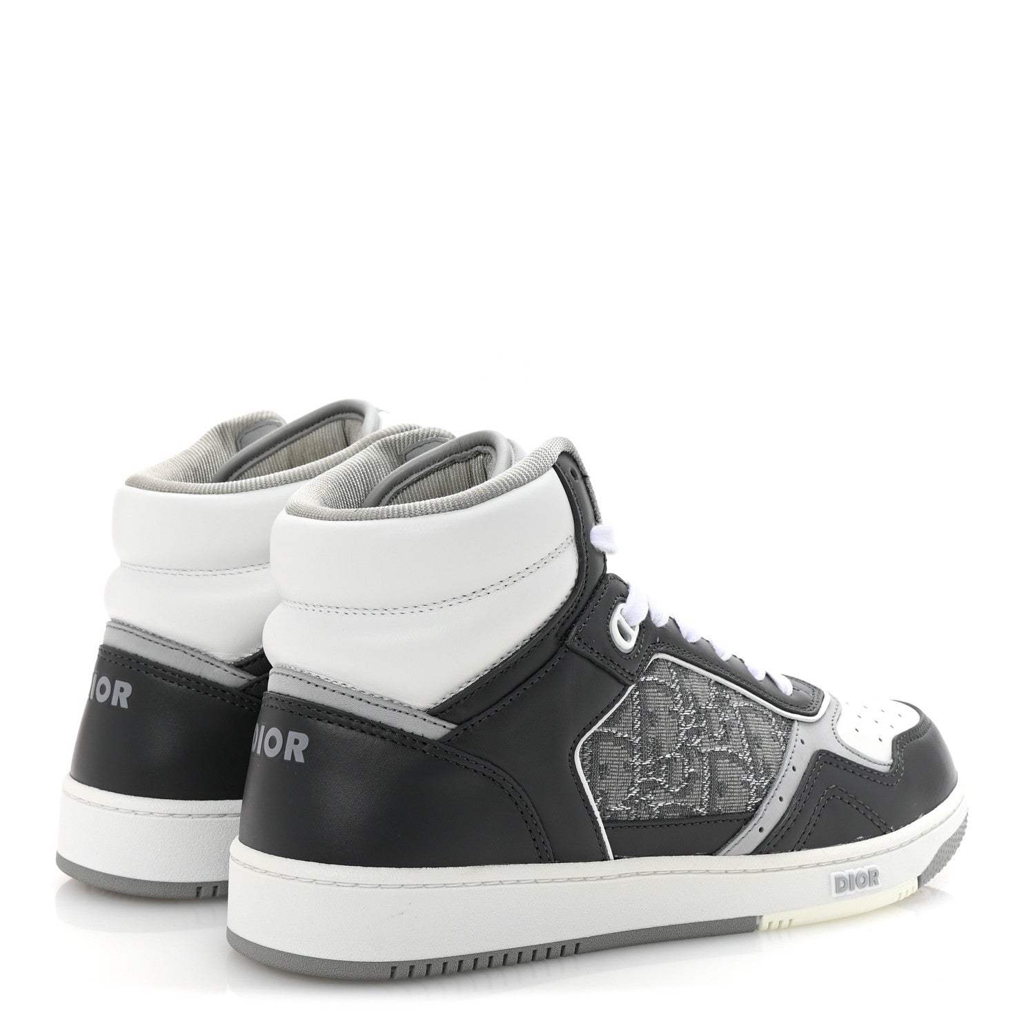 Smooth Calfskin Jacquard Oblique Mens B27 High Top Sneakers 40 Grey